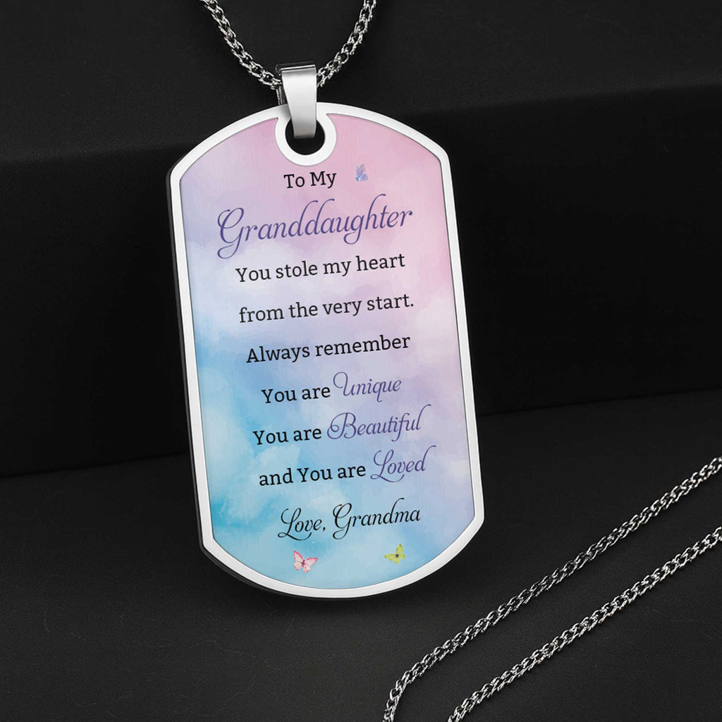 Personalized Dog Tag Necklace Custom Text for Granddaughter - Unique Gift Dog Tag Necklace GradoCreations