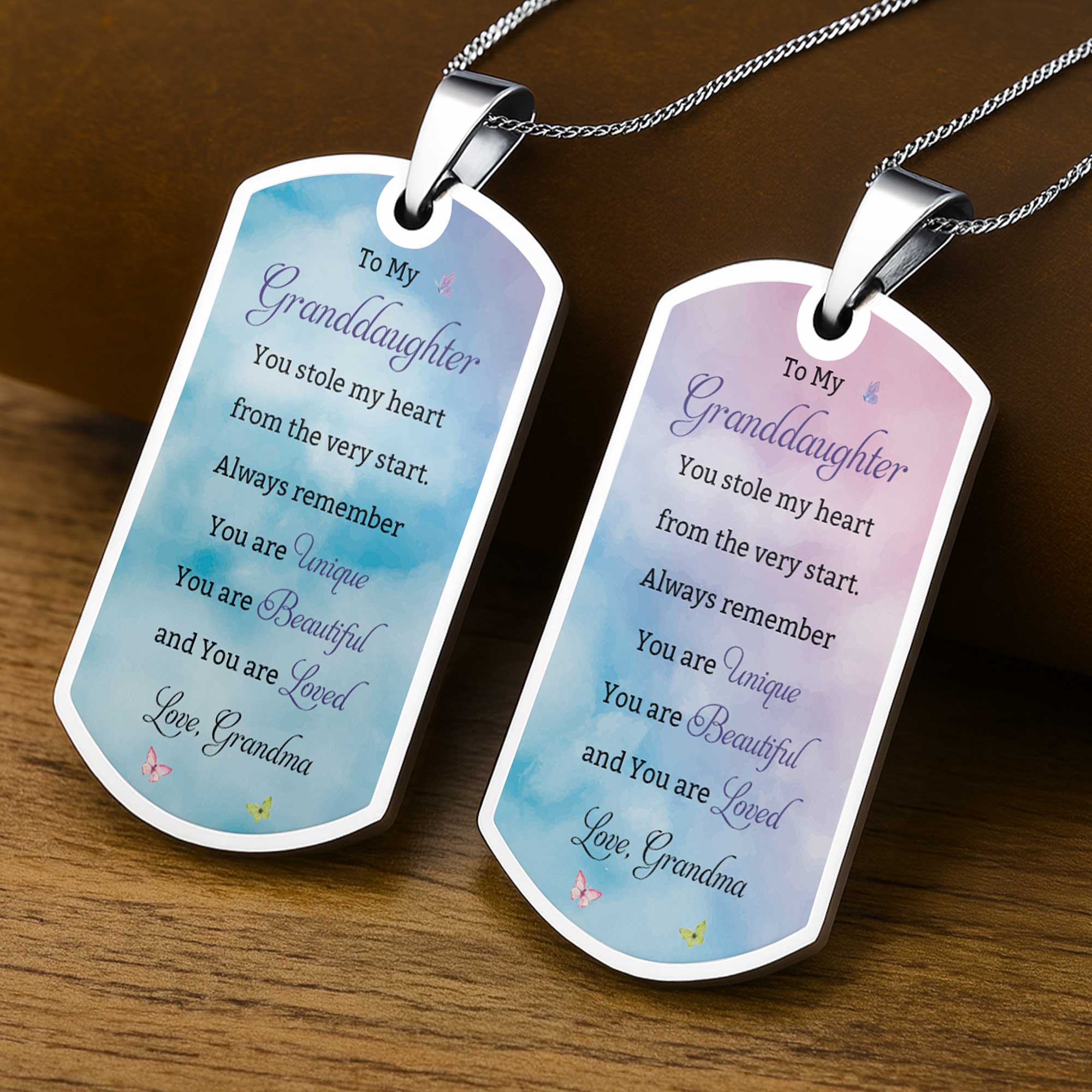 Personalized Dog Tag Necklace Custom Text for Granddaughter - Unique Gift Dog Tag Necklace GradoCreations