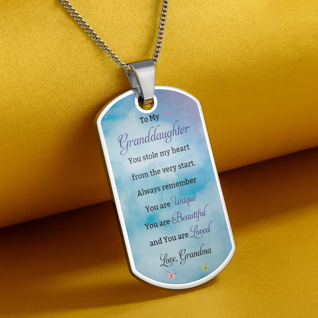 Personalized Dog Tag Necklace Custom Text for Granddaughter - Unique Gift Dog Tag Necklace GradoCreations