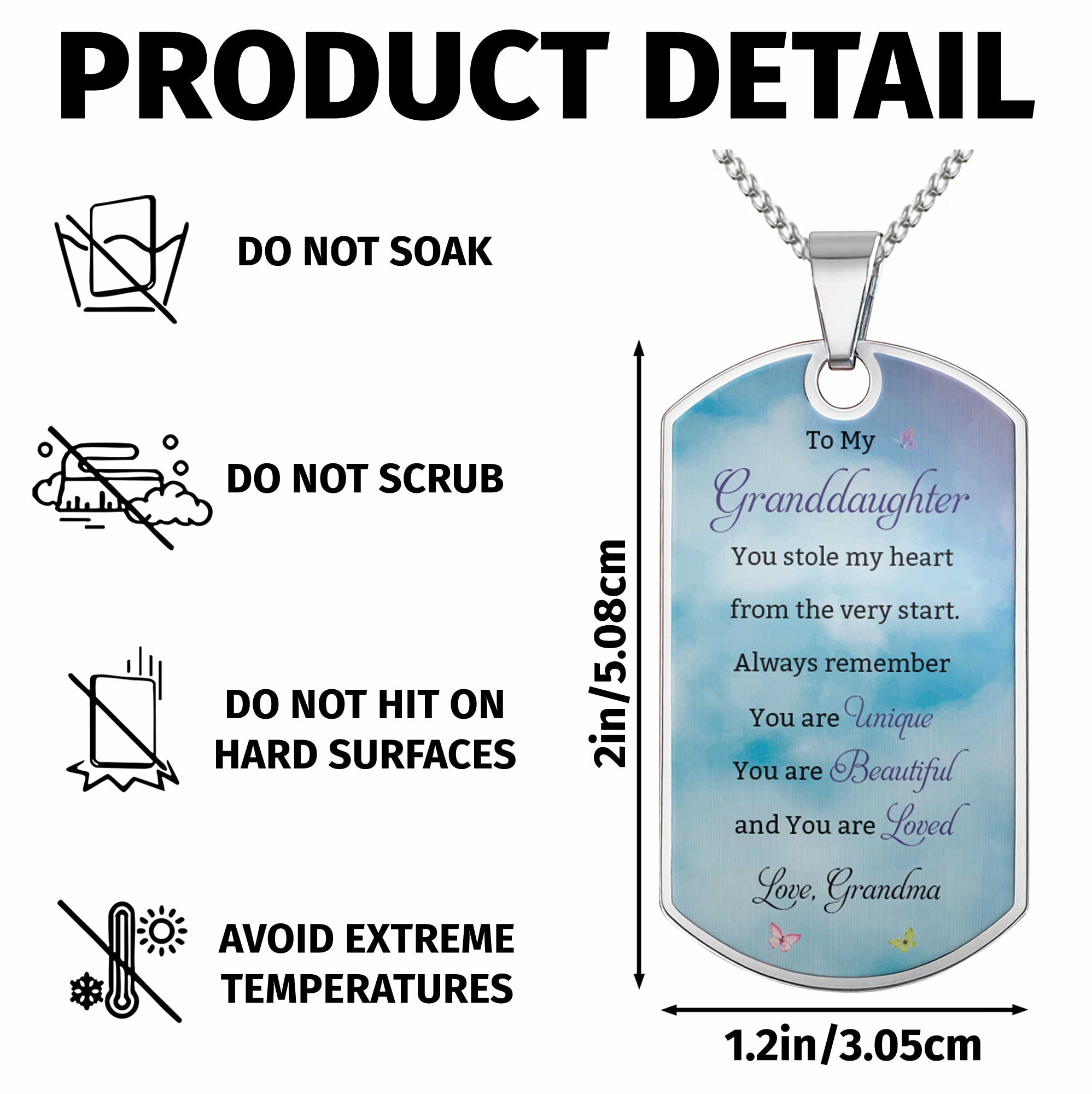 Personalized Dog Tag Necklace Custom Text for Granddaughter - Unique Gift Dog Tag Necklace GradoCreations