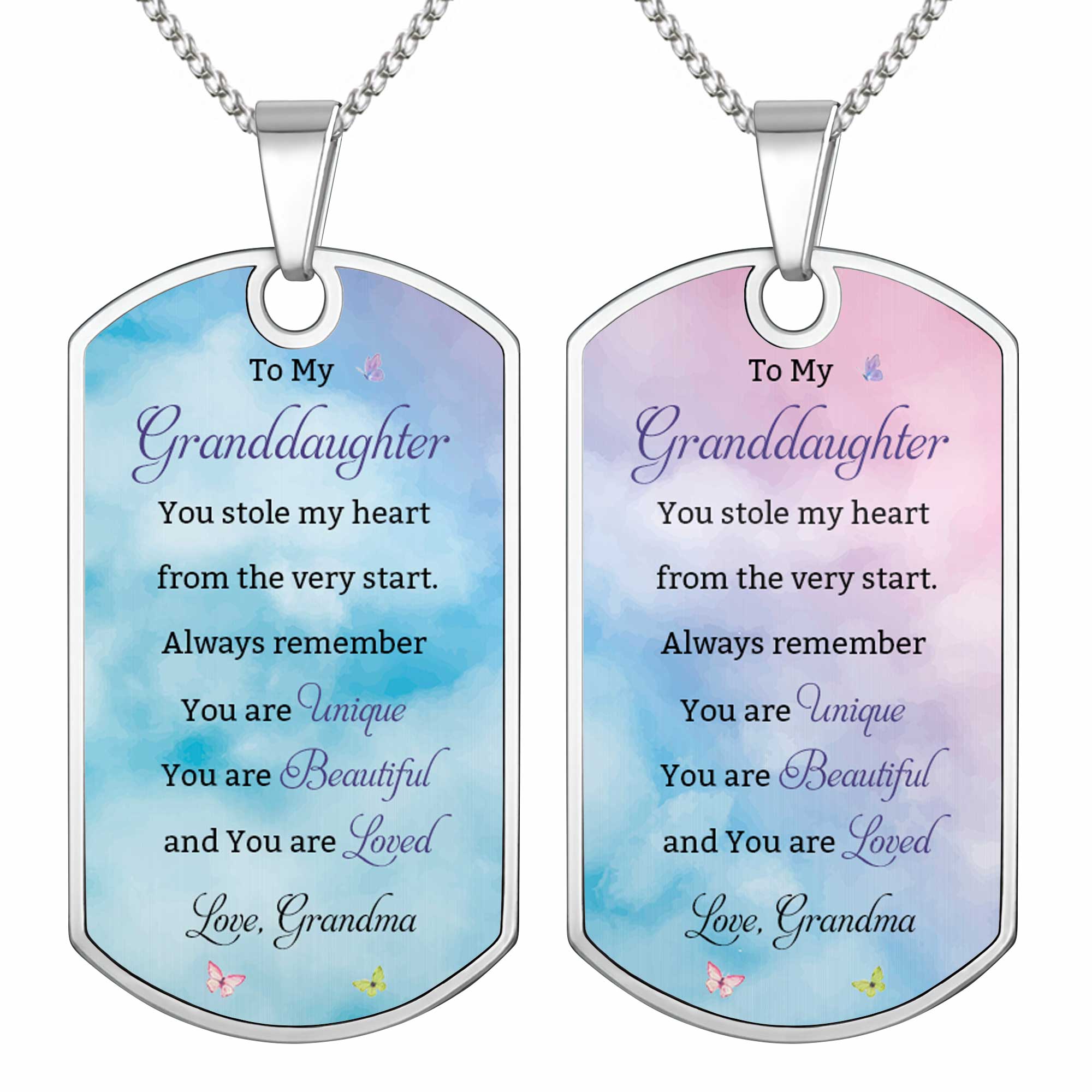 Personalized Dog Tag Necklace Custom Text for Granddaughter - Unique Gift Dog Tag Necklace GradoCreations