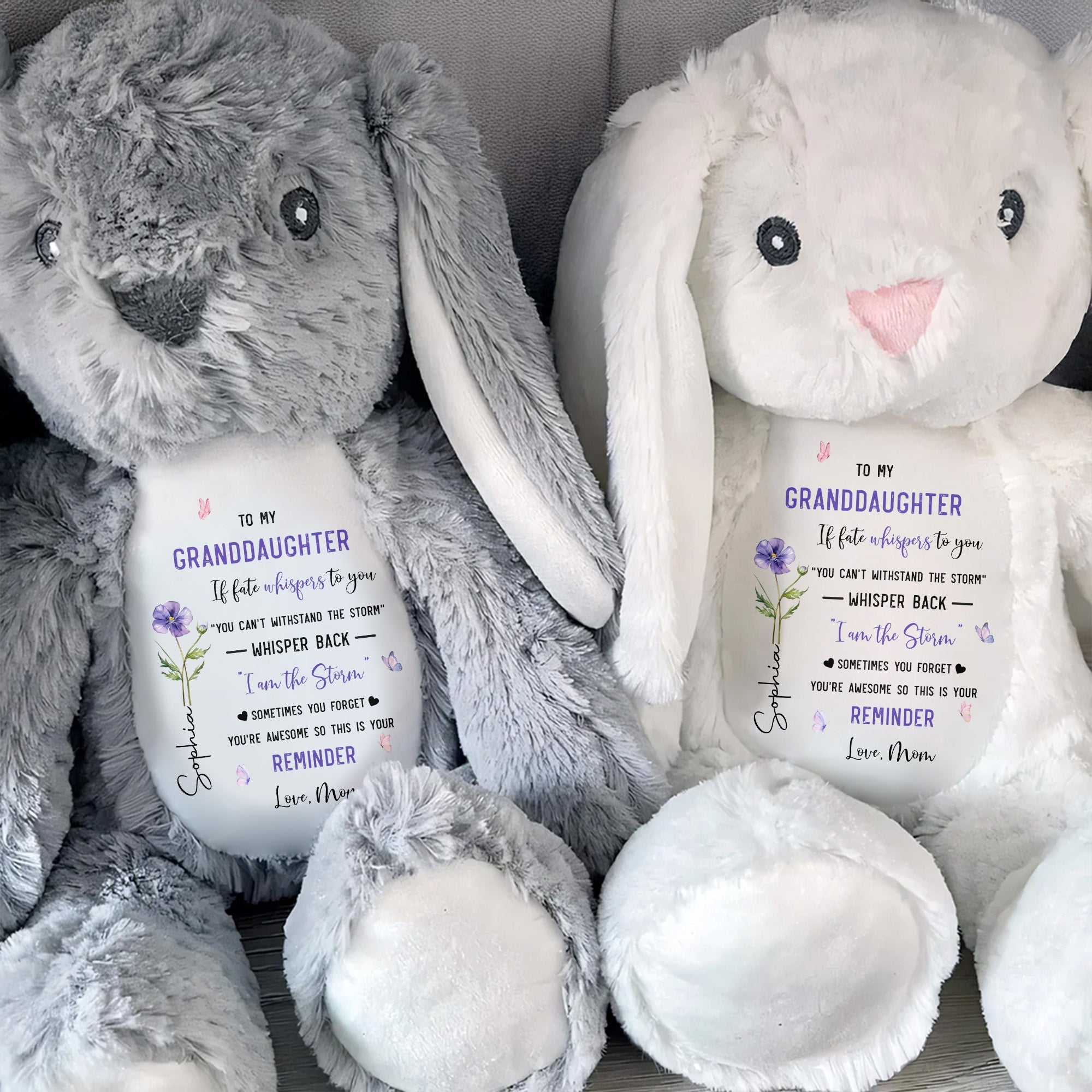 Personalized Stuffed Bunny Custom Name Gift for Granddaughter Stuffed Bunny GradoCreations