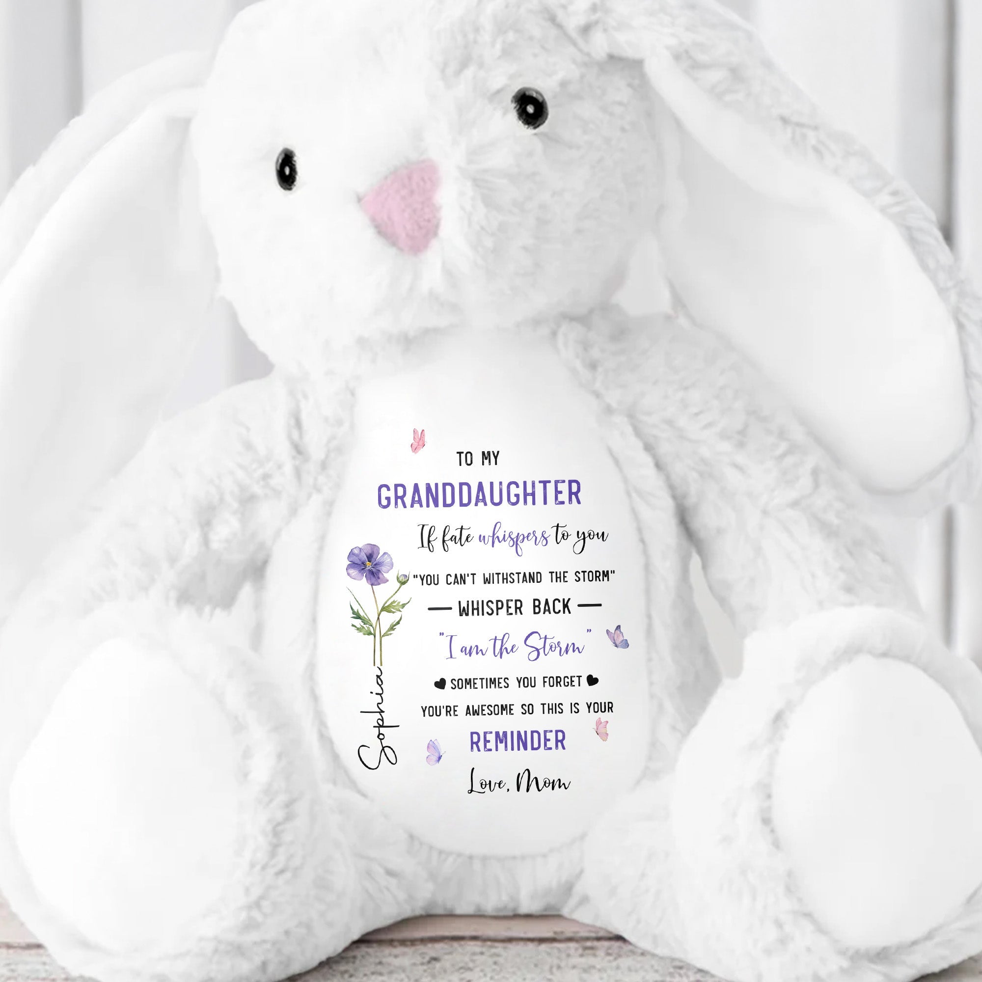 Personalized Stuffed Bunny Custom Name Gift for Granddaughter Stuffed Bunny GradoCreations