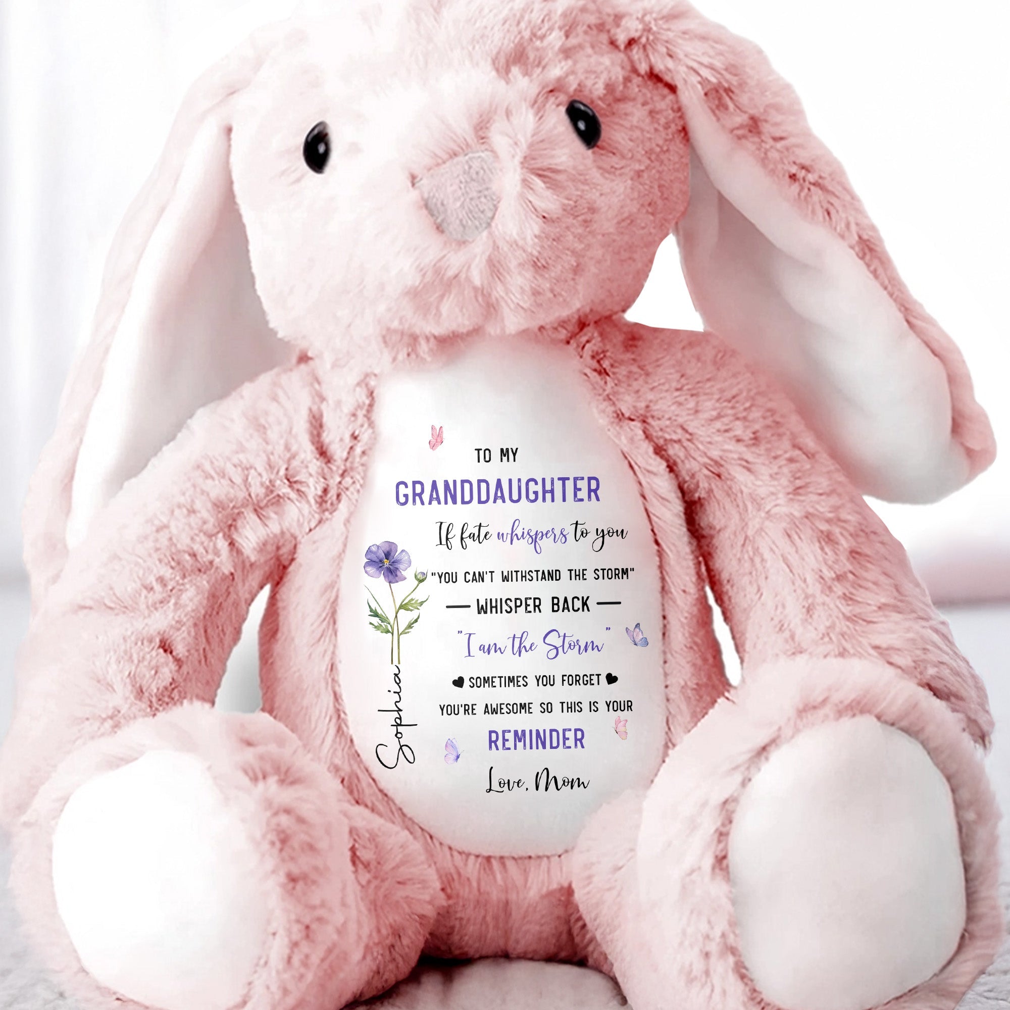 Personalized Stuffed Bunny Custom Name Gift for Granddaughter Stuffed Bunny GradoCreations