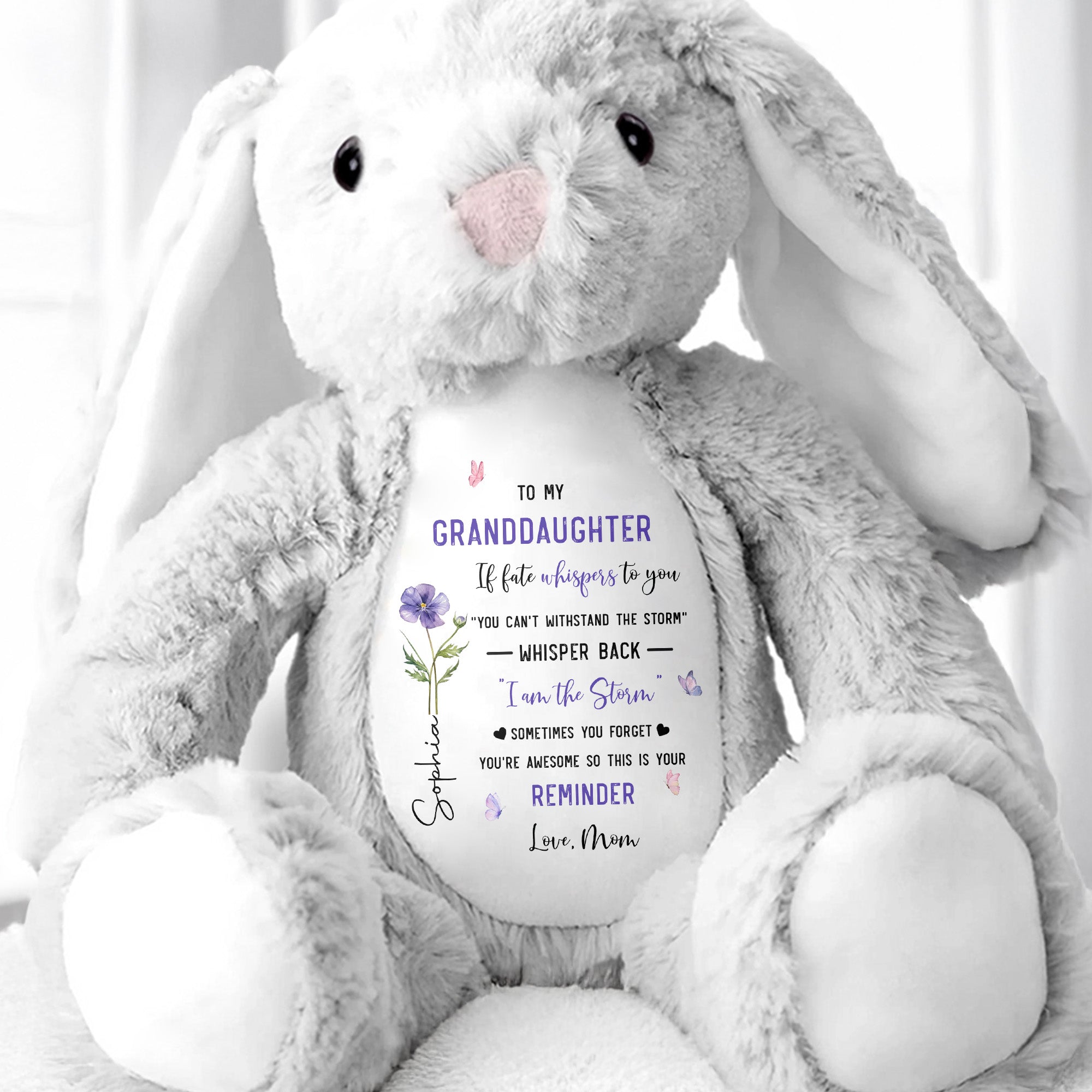 Personalized Stuffed Bunny Custom Name Gift for Granddaughter Stuffed Bunny GradoCreations