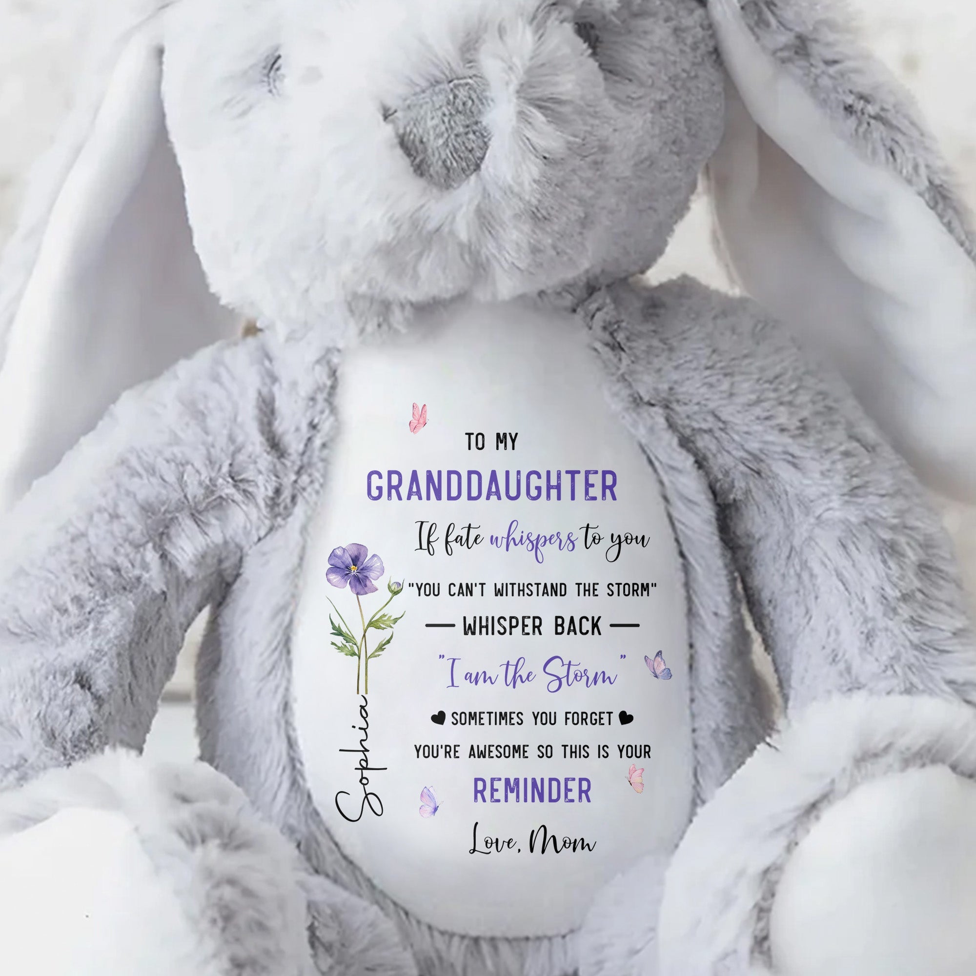 Personalized Stuffed Bunny Custom Name Gift for Granddaughter Stuffed Bunny GradoCreations