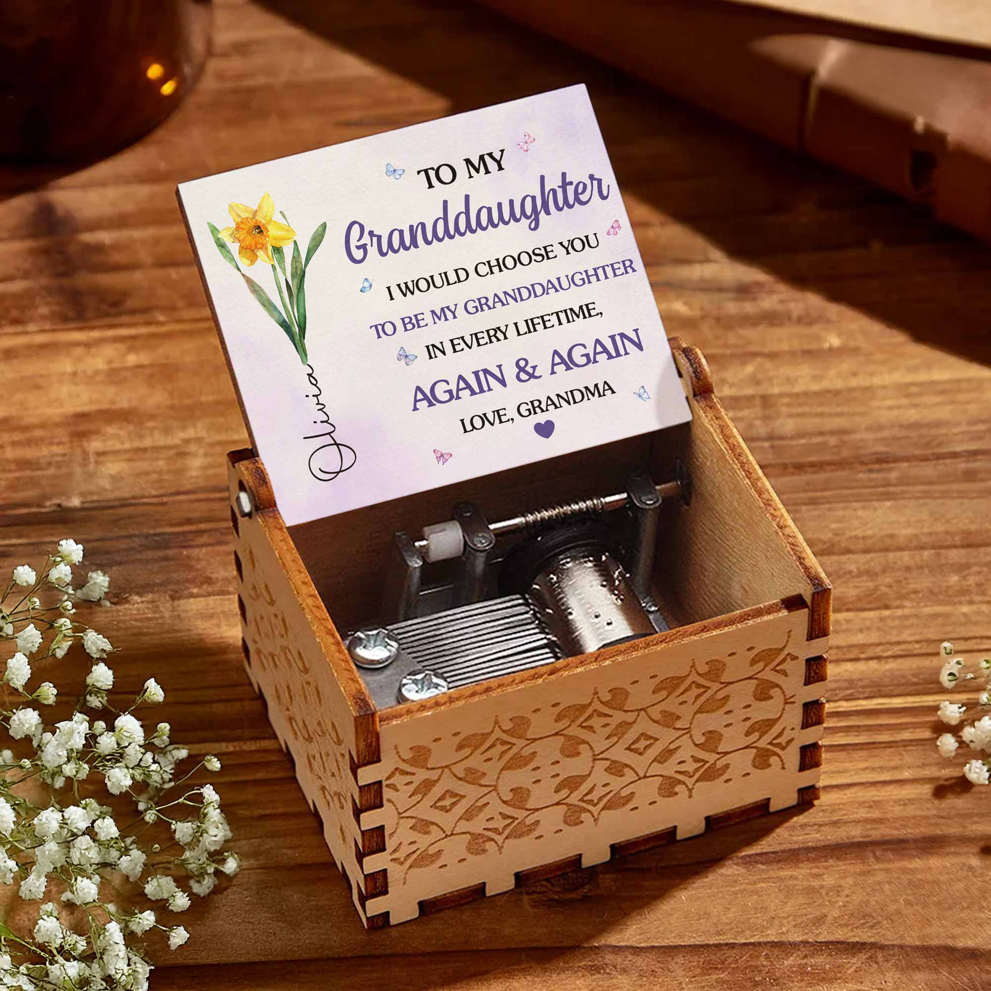 Personalized Wooden Music Box Custom Name Flower Gift for Granddaughter Music Box GradoCreations