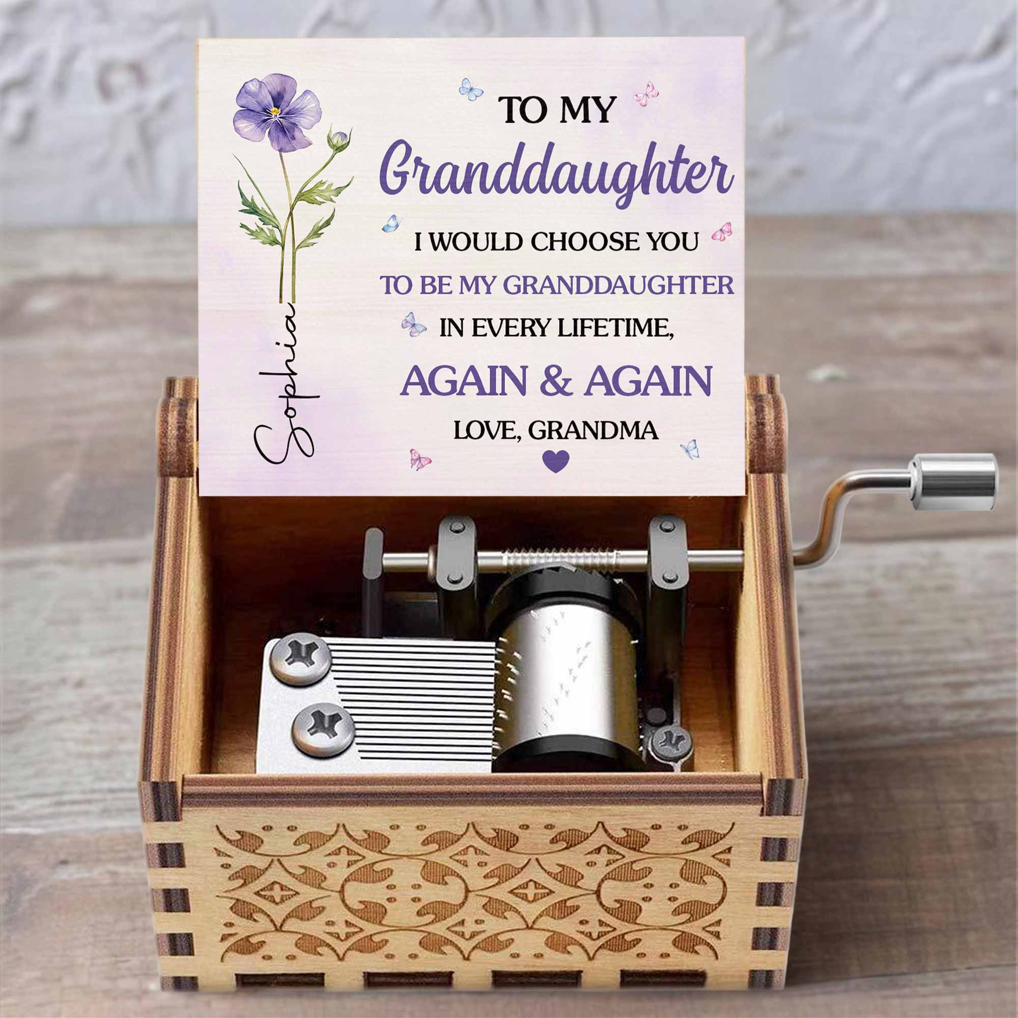 Personalized Wooden Music Box Custom Name Flower Gift for Granddaughter Music Box GradoCreations