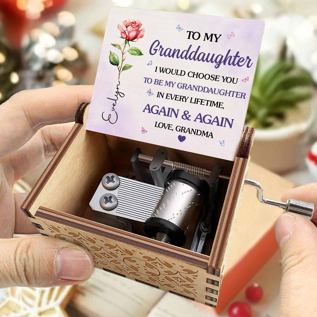 Personalized Wooden Music Box Custom Name Flower Gift for Granddaughter Music Box GradoCreations