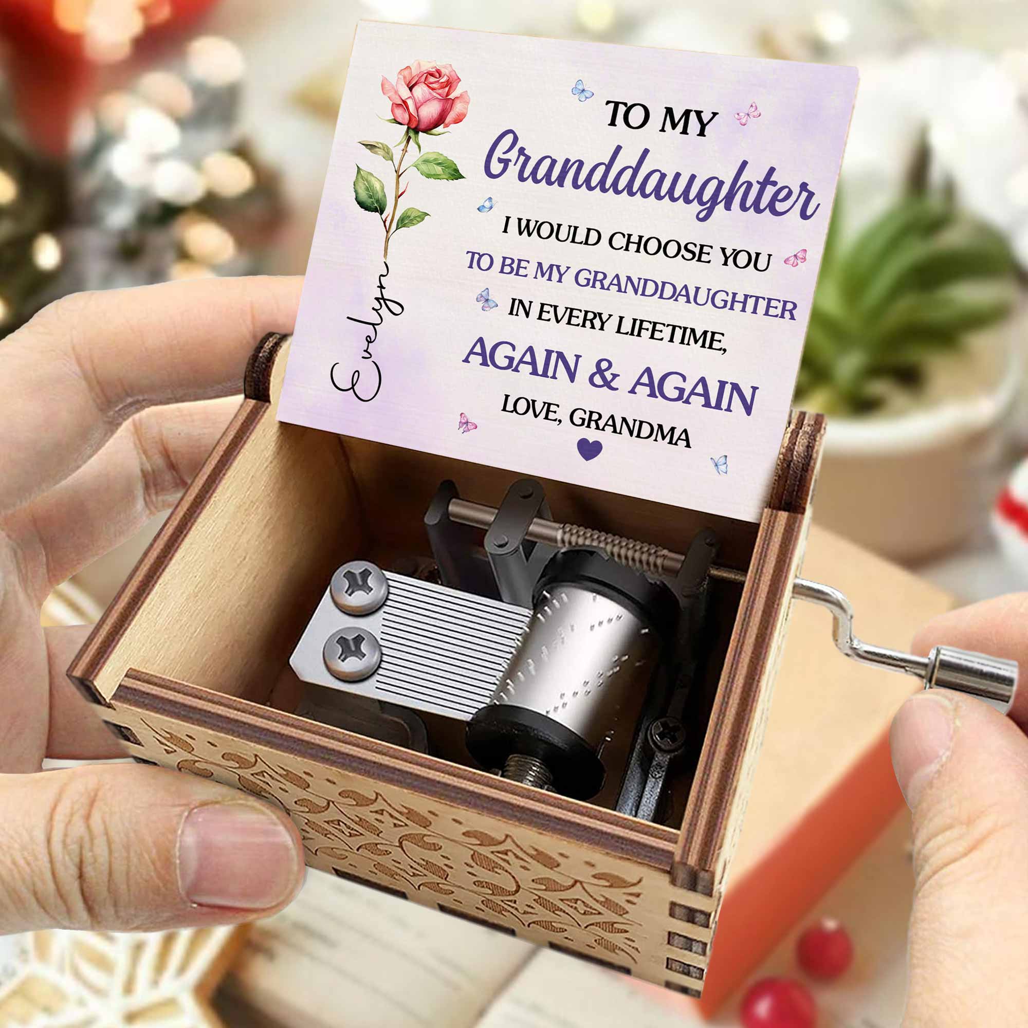 Personalized Wooden Music Box Custom Name Flower Gift for Granddaughter Music Box GradoCreations