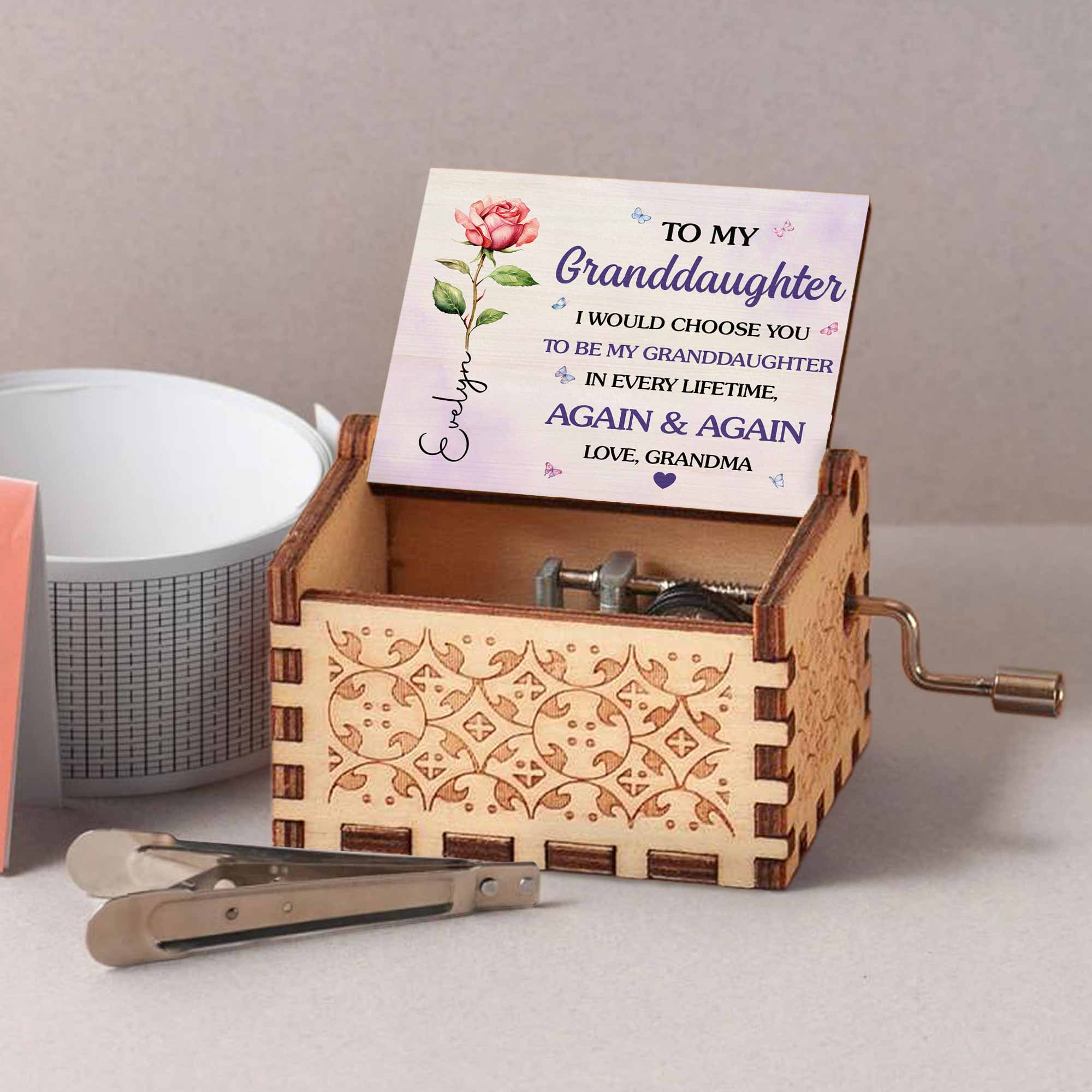 Personalized Wooden Music Box Custom Name Flower Gift for Granddaughter Music Box GradoCreations