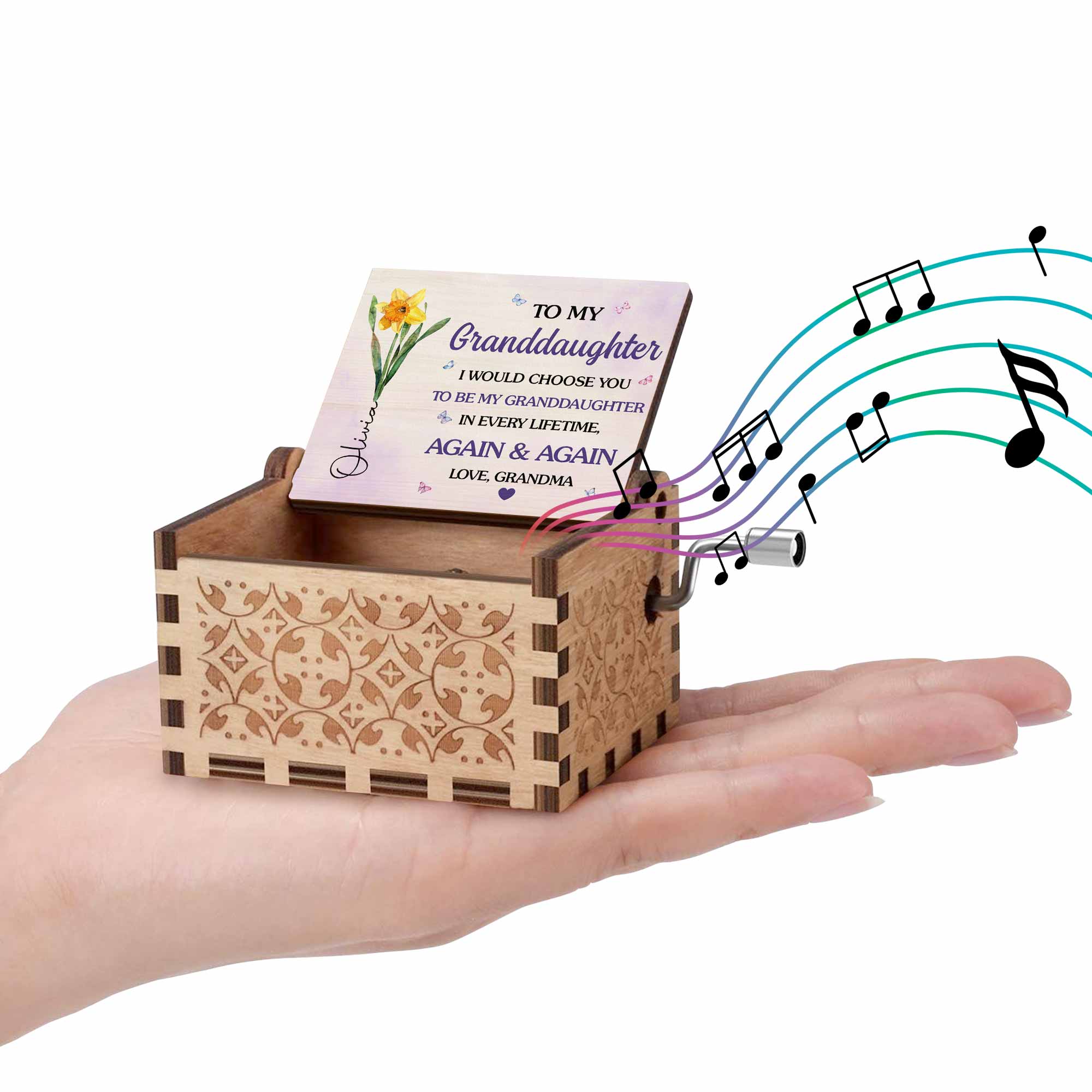 Personalized Wooden Music Box Custom Name Flower Gift for Granddaughter Music Box GradoCreations