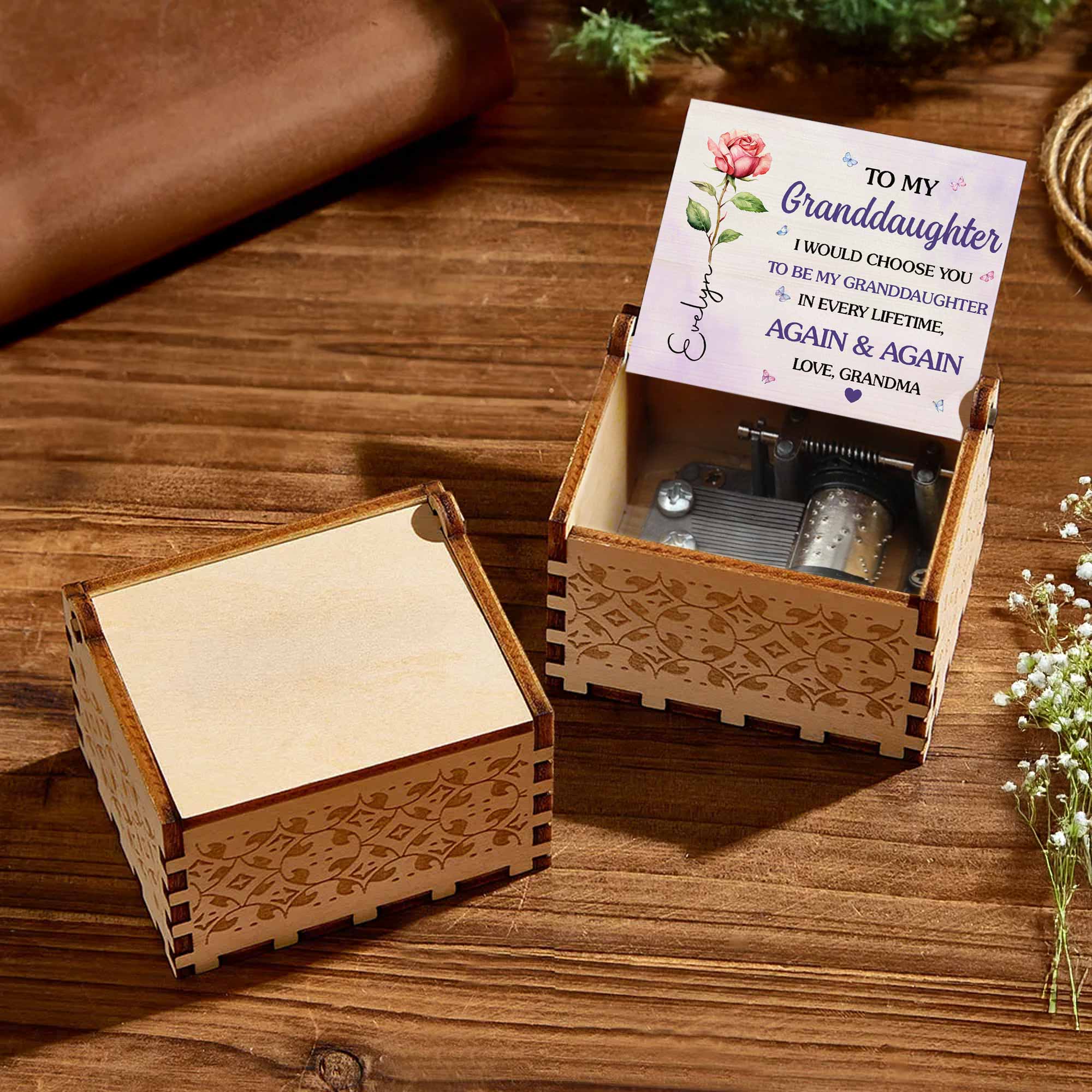 Personalized Wooden Music Box Custom Name Flower Gift for Granddaughter Music Box GradoCreations