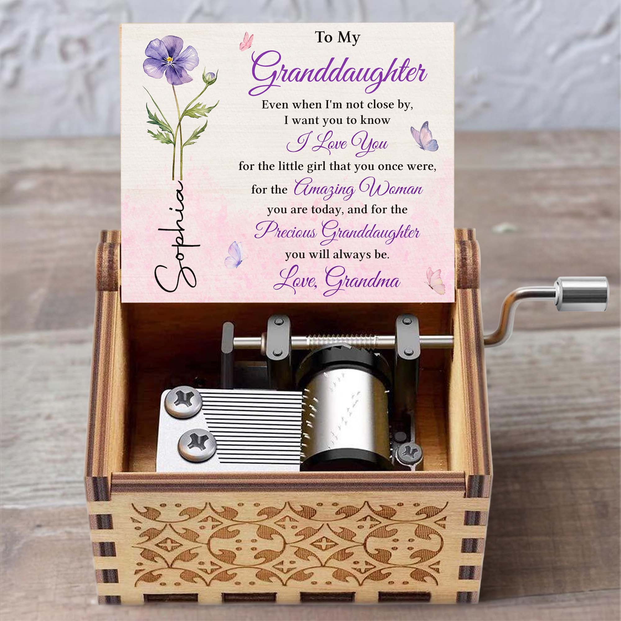Personalized Wooden Music Box Custom Tune for Granddaughter Gift Music Box GradoCreations