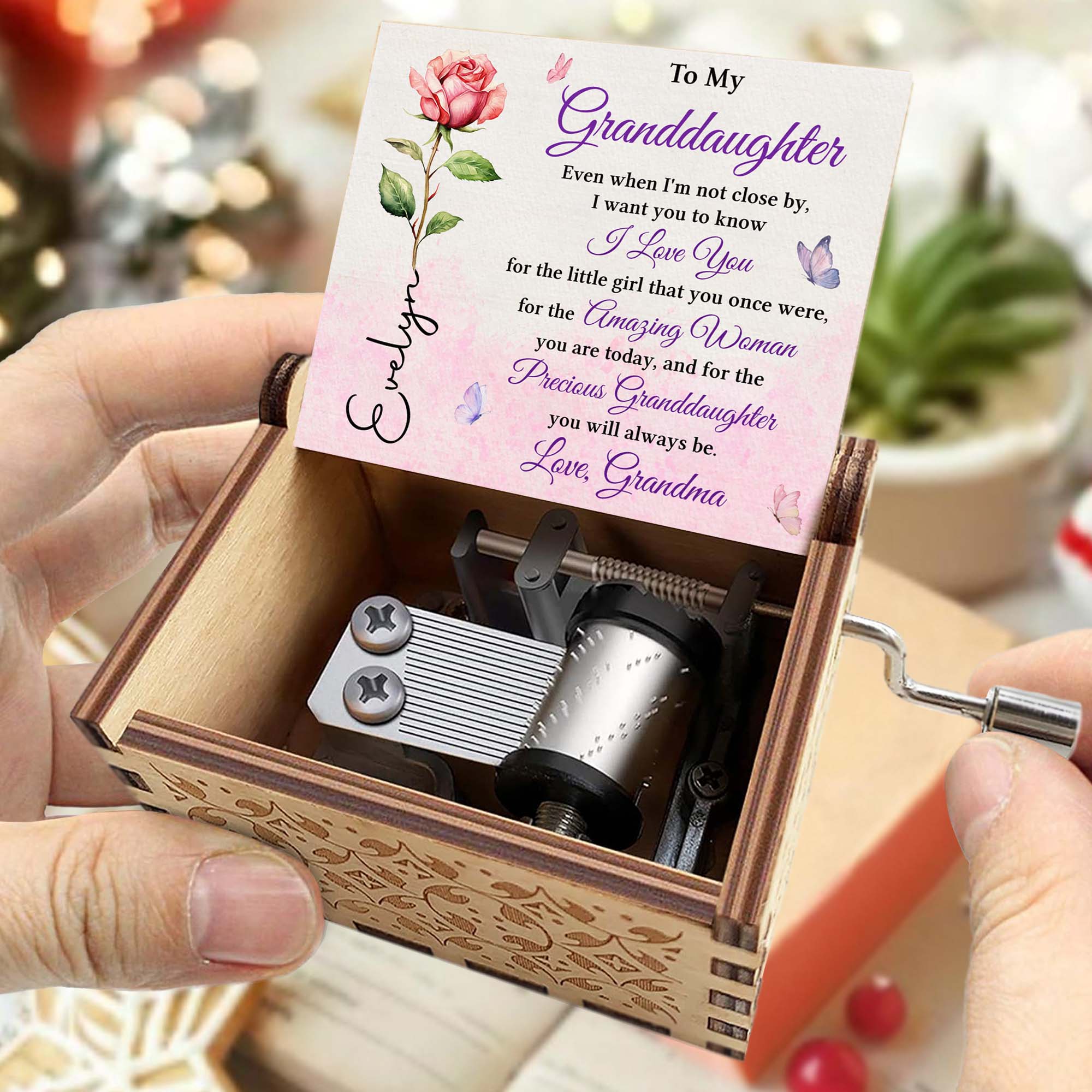 Personalized Wooden Music Box Custom Tune for Granddaughter Gift Music Box GradoCreations