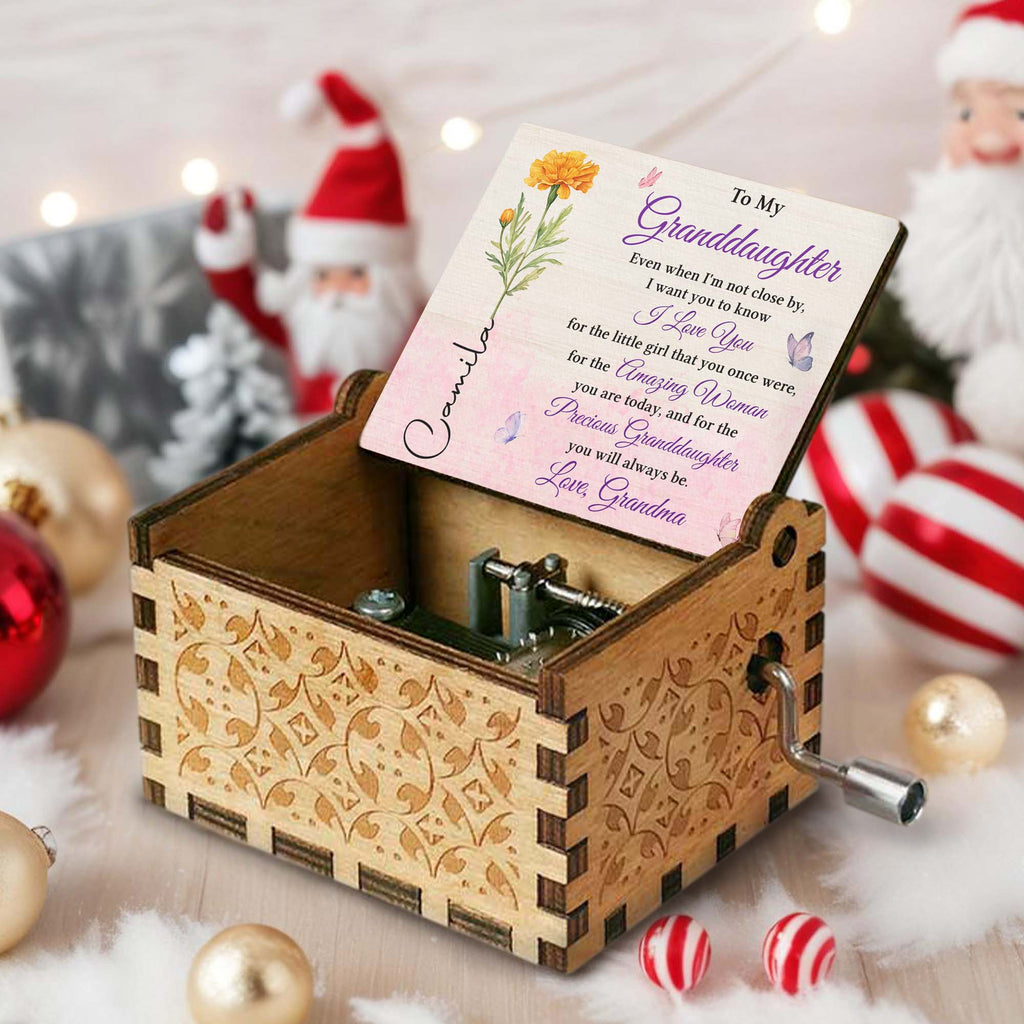 Personalized Wooden Music Box Custom Tune for Granddaughter Gift Music Box GradoCreations