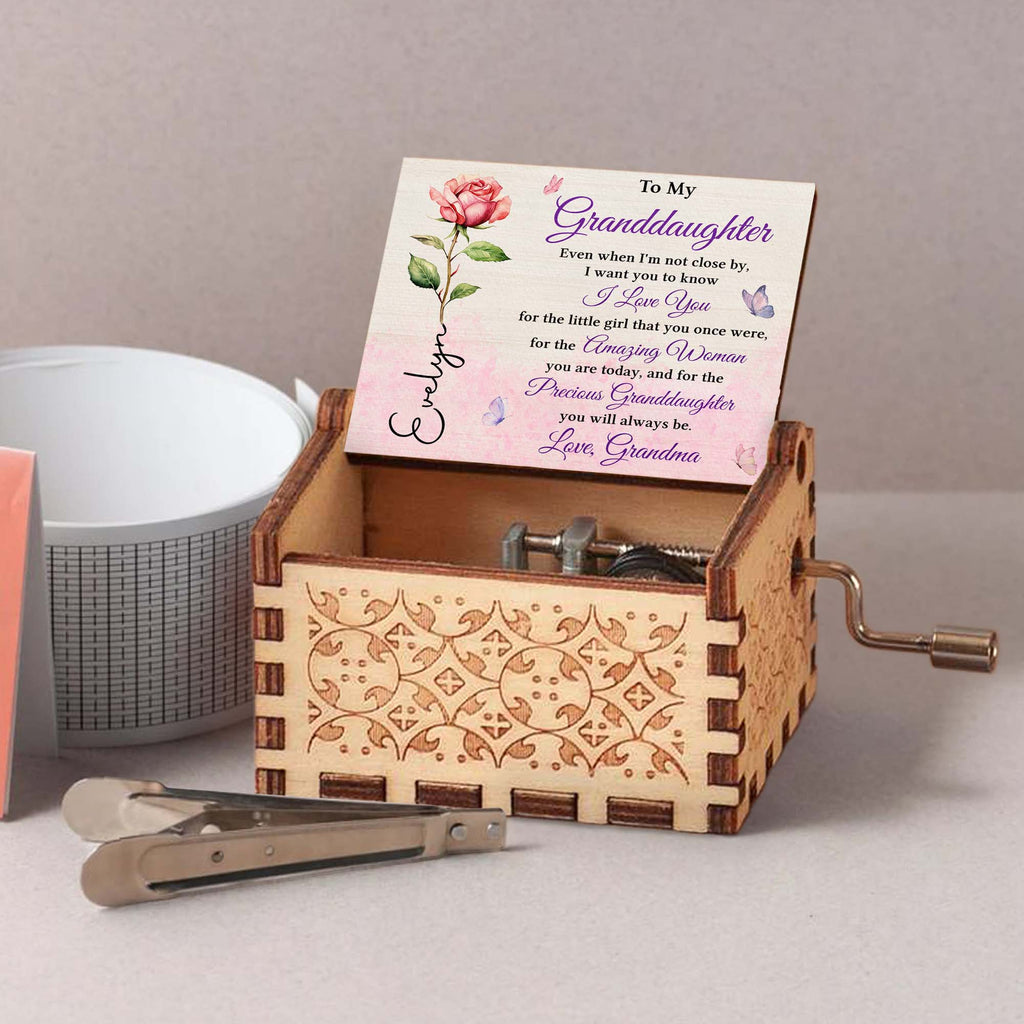 Personalized Wooden Music Box Custom Tune for Granddaughter Gift Music Box GradoCreations