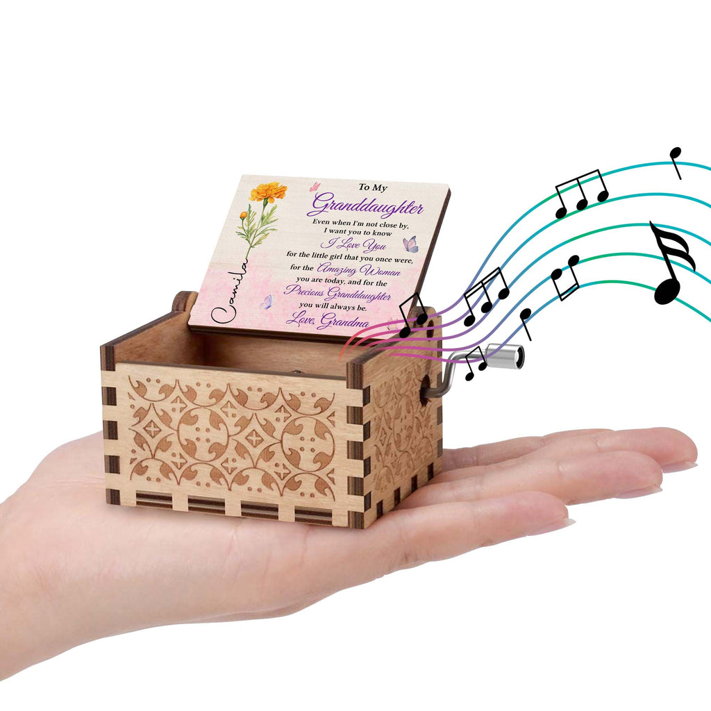 Personalized Wooden Music Box Custom Tune for Granddaughter Gift Music Box GradoCreations