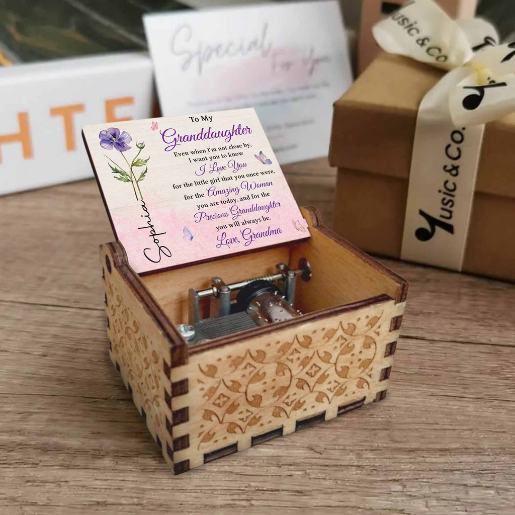Personalized Wooden Music Box Custom Tune for Granddaughter Gift Music Box GradoCreations