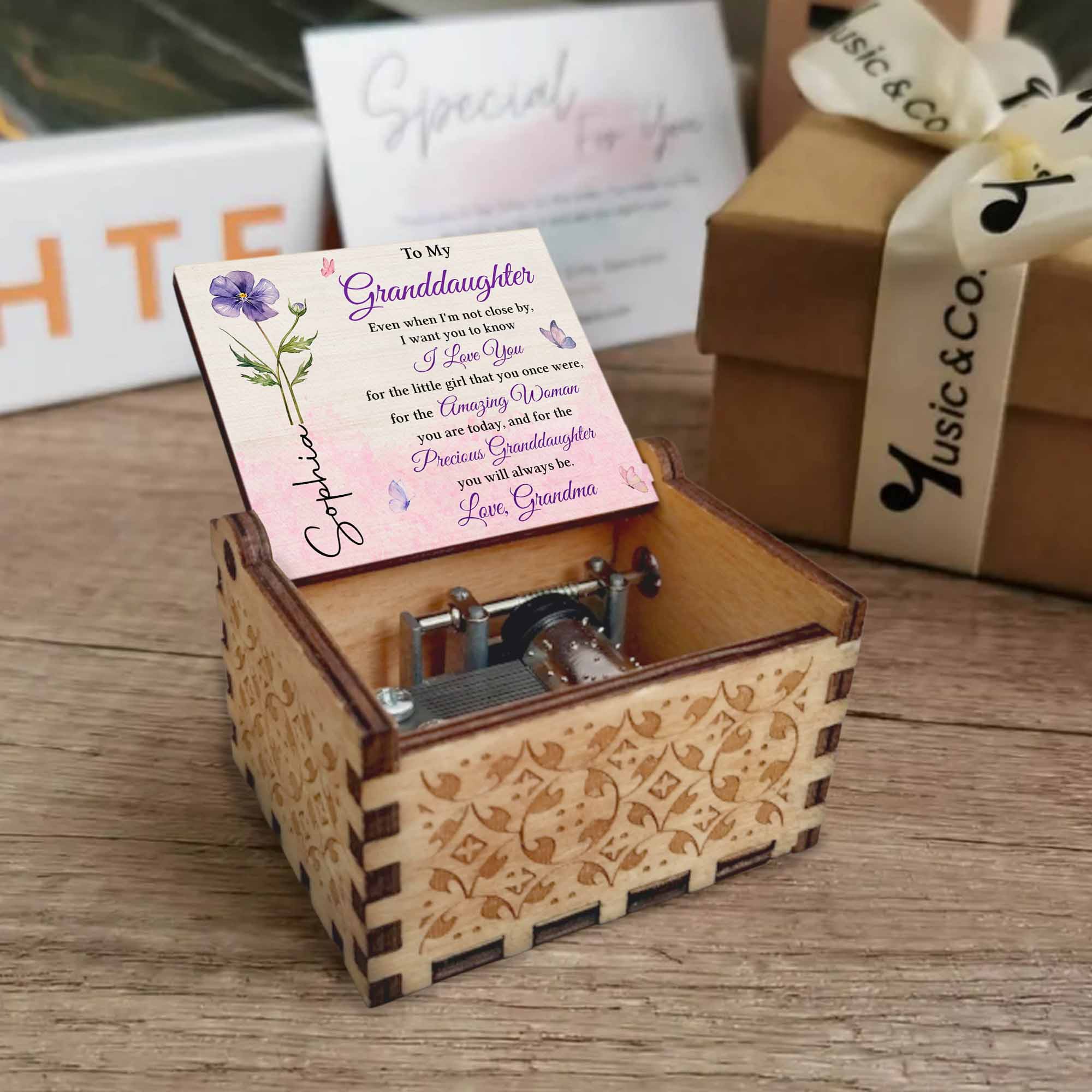 Personalized Wooden Music Box Custom Tune for Granddaughter Gift Music Box GradoCreations
