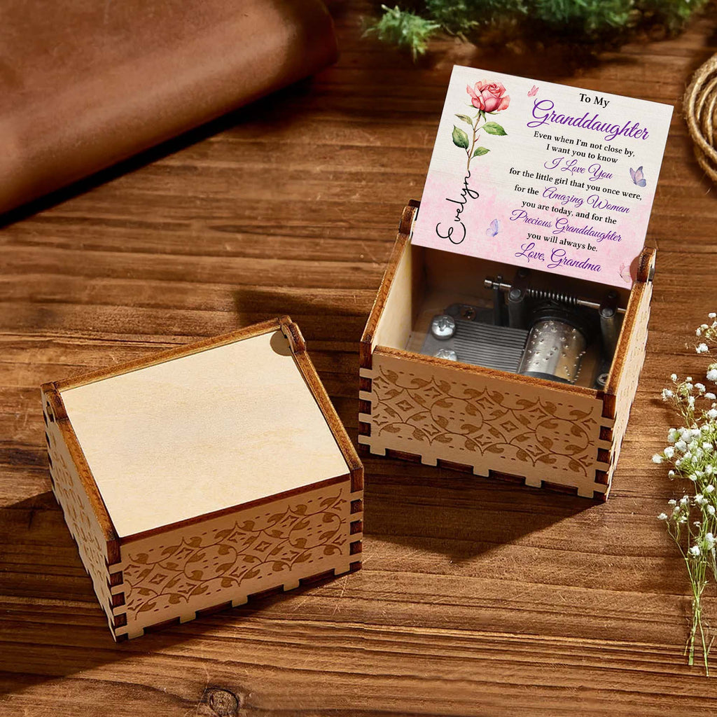 Personalized Wooden Music Box Custom Tune for Granddaughter Gift Music Box GradoCreations