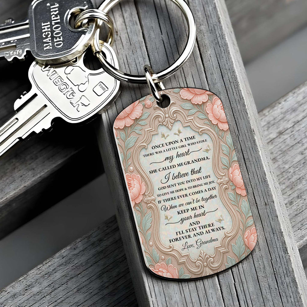 Personalized Stainless Steel Keychain for Granddaughter with Butterfly and Pink Flowers Stainless Steel Keychain GradoCreations