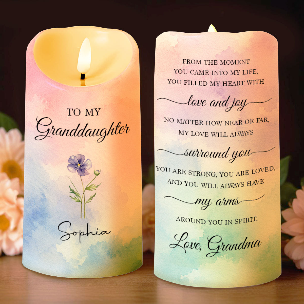 Personalized LED Candle Custom Birth Month Flower Gift for Granddaughter LED Candle GradoCreations