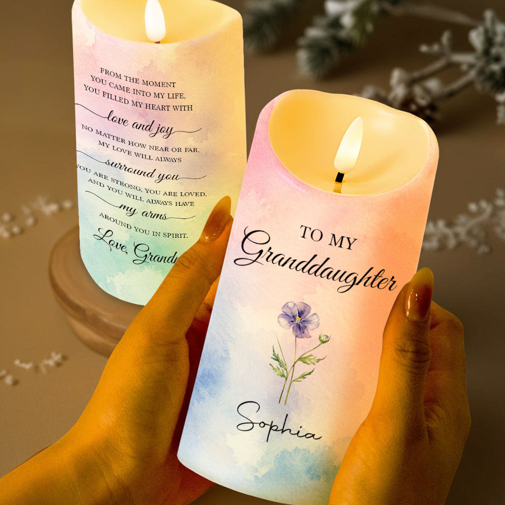 Personalized LED Candle Custom Birth Month Flower Gift for Granddaughter LED Candle GradoCreations