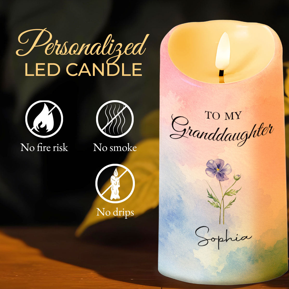 Personalized LED Candle Custom Birth Month Flower Gift for Granddaughter LED Candle GradoCreations