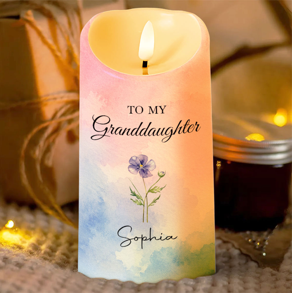 Personalized LED Candle Custom Birth Month Flower Gift for Granddaughter LED Candle GradoCreations