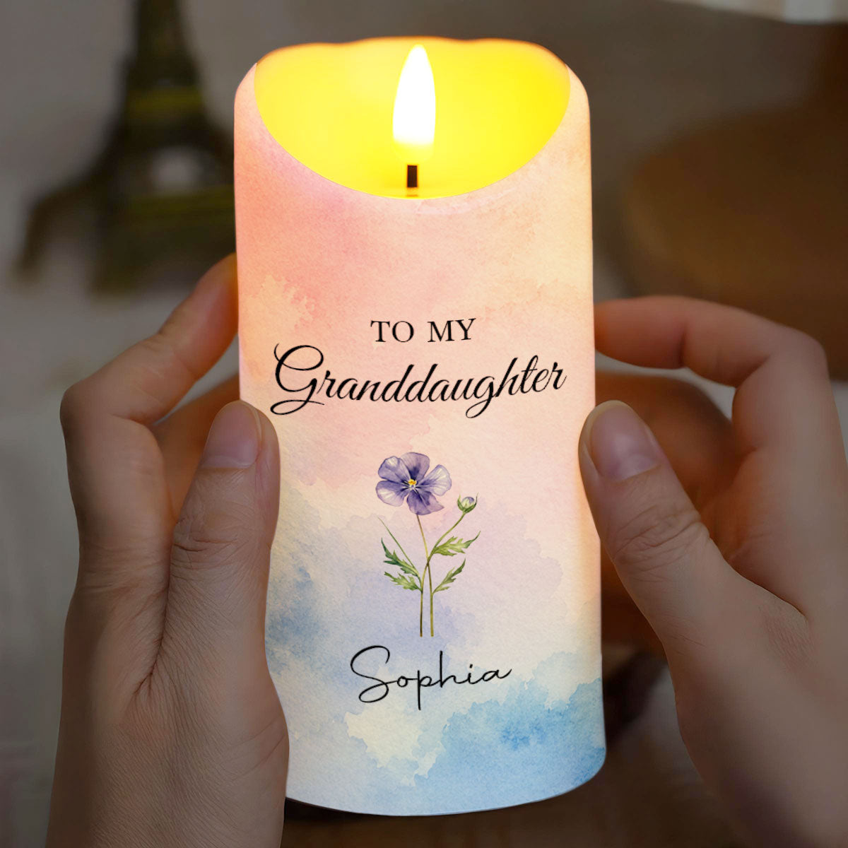 Personalized LED Candle Custom Birth Month Flower Gift for Granddaughter LED Candle GradoCreations