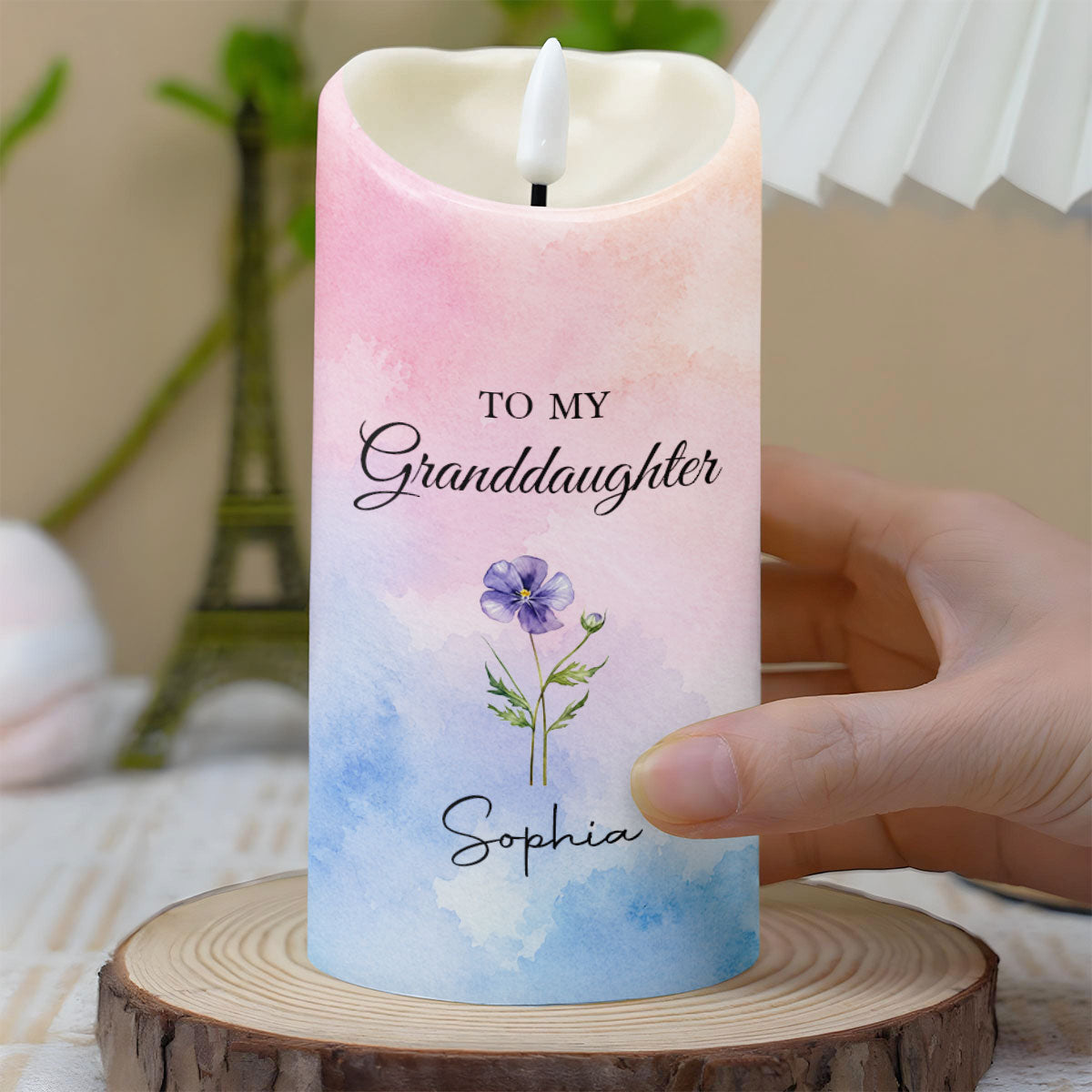 Personalized LED Candle Custom Birth Month Flower Gift for Granddaughter LED Candle GradoCreations