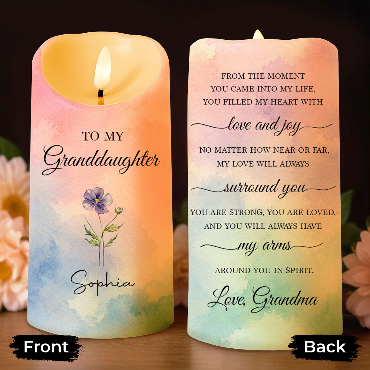 Personalized LED Candle Custom Birth Month Flower Gift for Granddaughter LED Candle GradoCreations