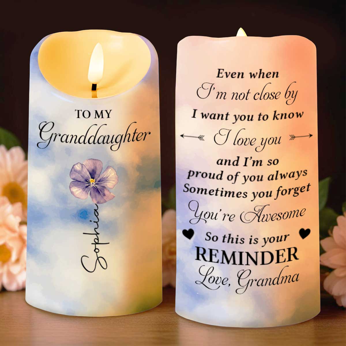 Personalized LED Candle Custom Birth Month Flower Gift for Granddaughter LED Candle GradoCreations