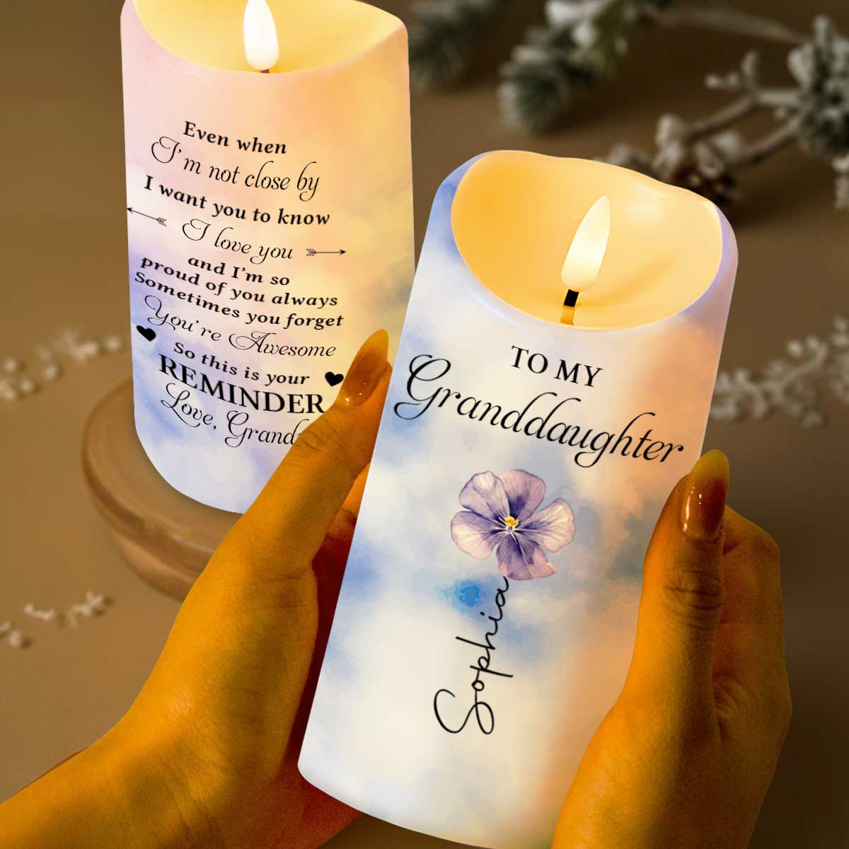 Personalized LED Candle Custom Birth Month Flower Gift for Granddaughter LED Candle GradoCreations