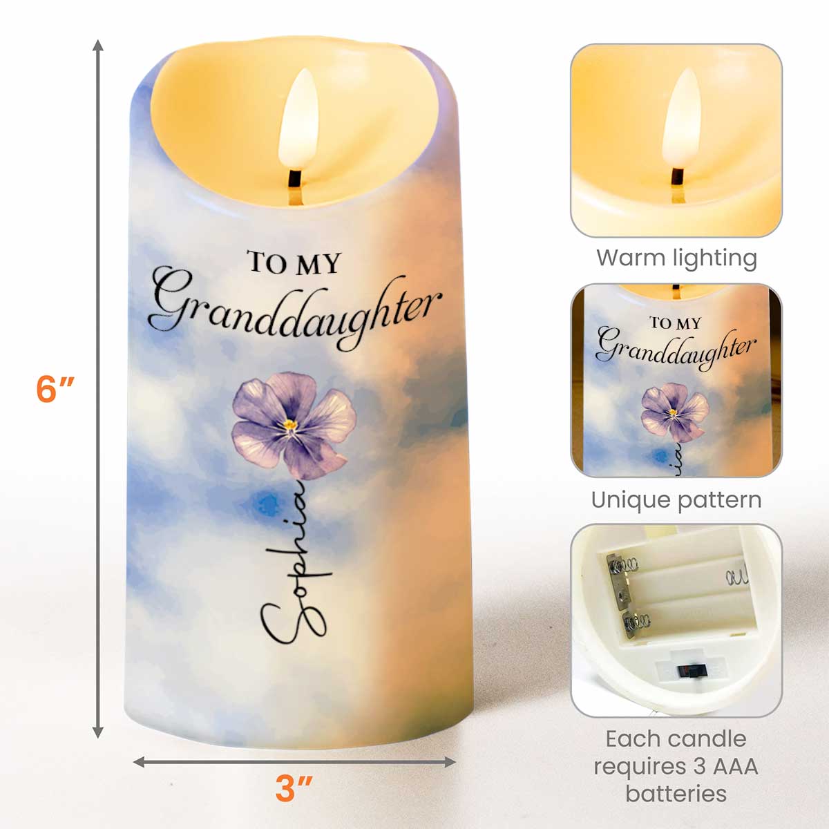 Personalized LED Candle Custom Birth Month Flower Gift for Granddaughter LED Candle GradoCreations