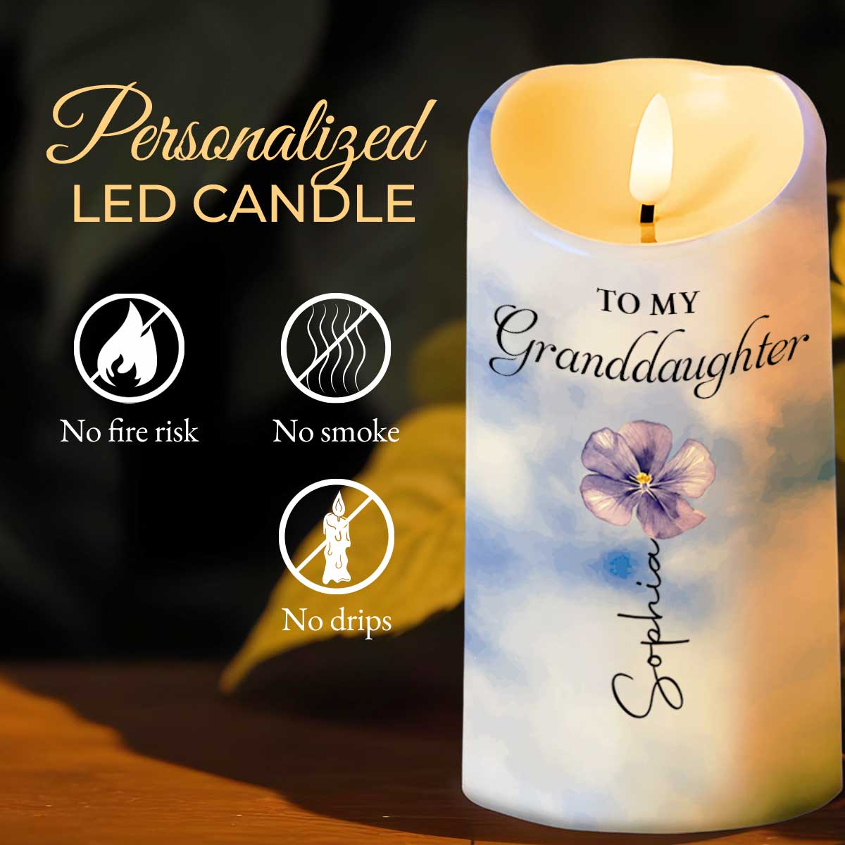 Personalized LED Candle Custom Birth Month Flower Gift for Granddaughter LED Candle GradoCreations