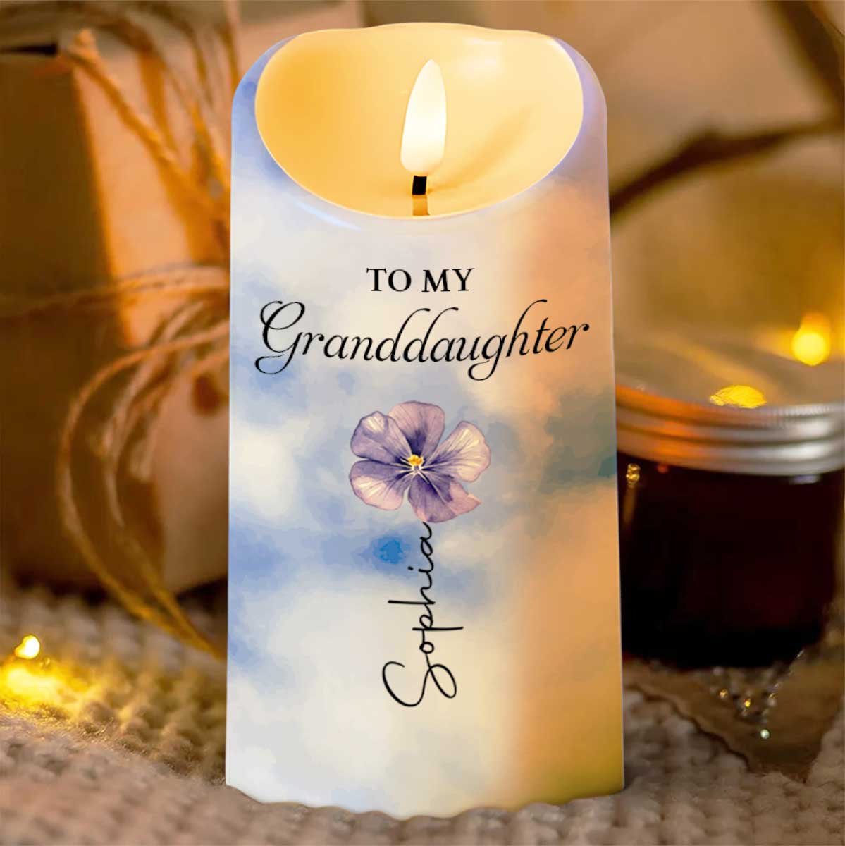 Personalized LED Candle Custom Birth Month Flower Gift for Granddaughter LED Candle GradoCreations