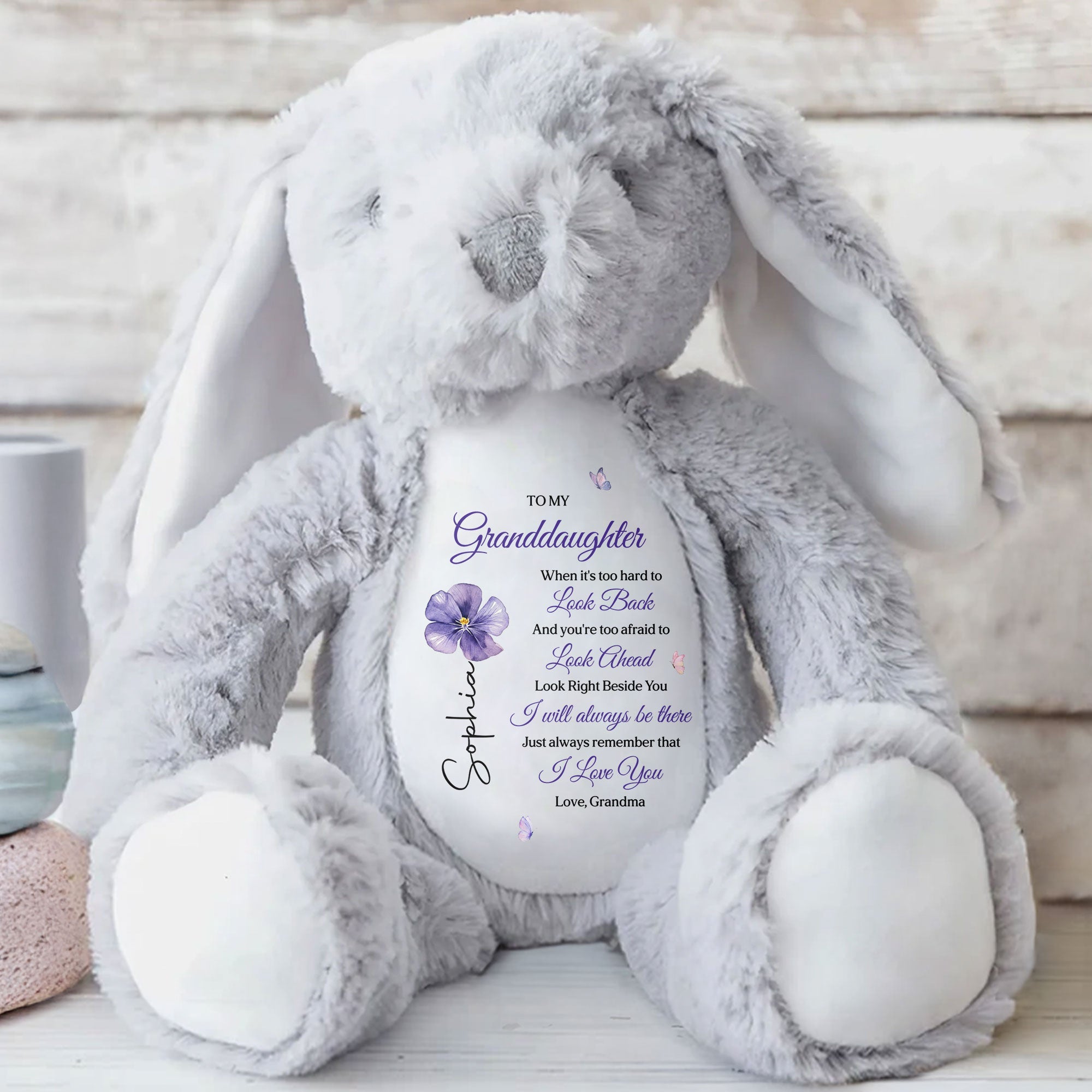 Personalized Stuffed Bunny Custom Name Gift for Granddaughter Stuffed Bunny GradoCreations