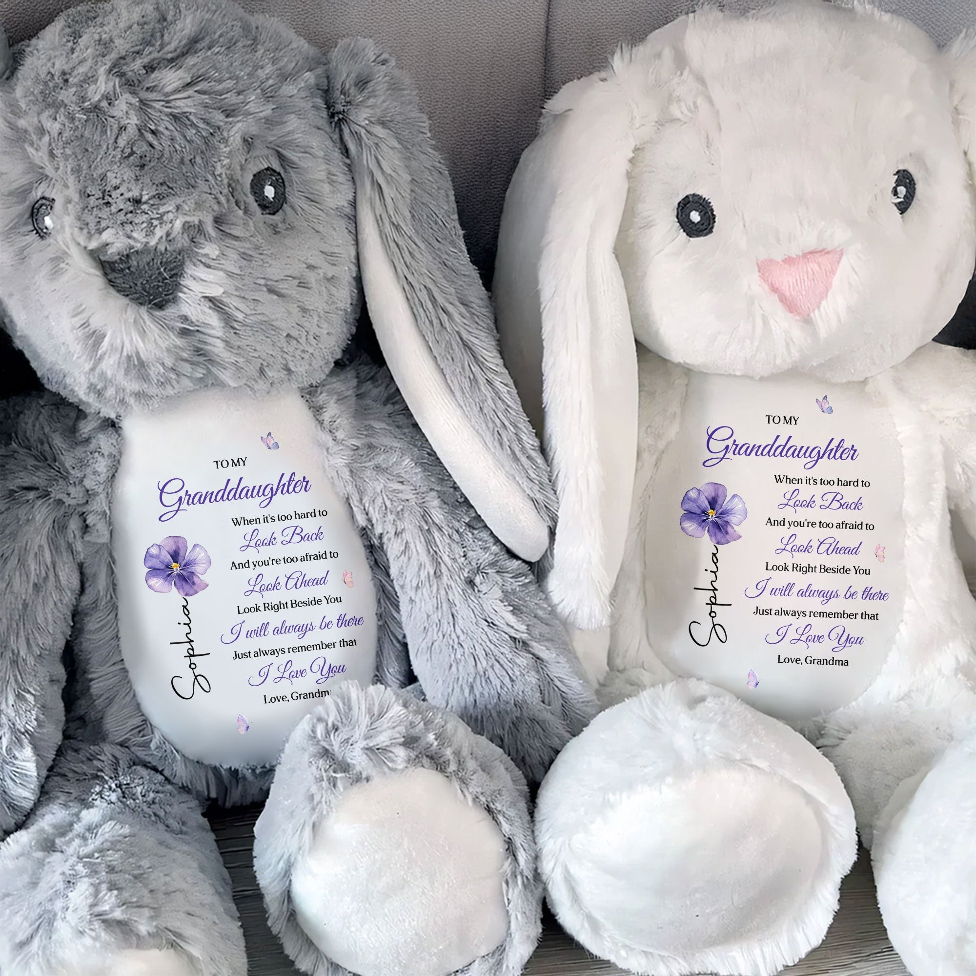 Personalized Stuffed Bunny Custom Name Gift for Granddaughter Stuffed Bunny GradoCreations