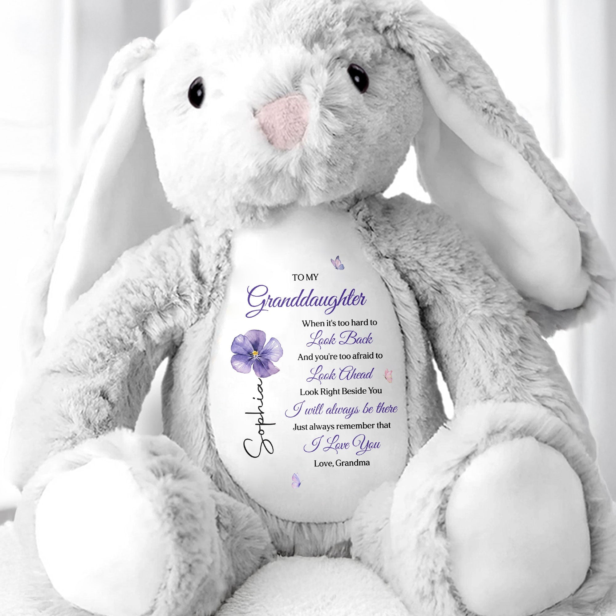 Personalized Stuffed Bunny Custom Name Gift for Granddaughter Stuffed Bunny GradoCreations