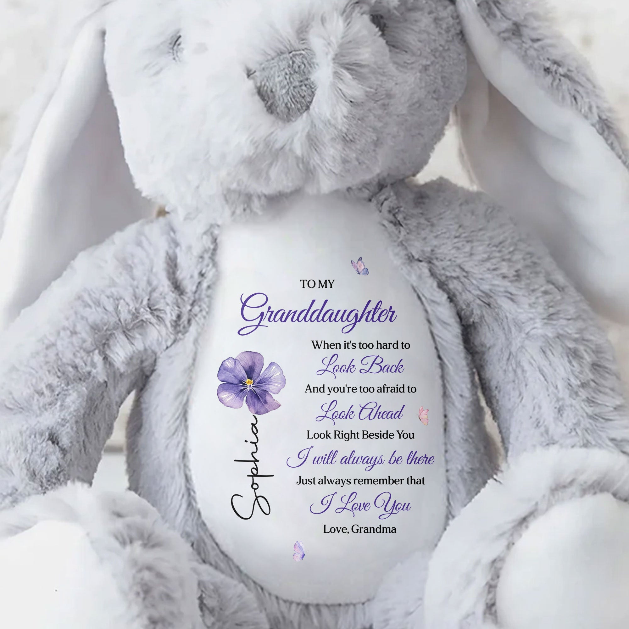 Personalized Stuffed Bunny Custom Name Gift for Granddaughter Stuffed Bunny GradoCreations