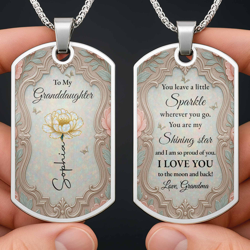 Personalized Custom Dog Tag Necklace Granddaughter Birth Flower Gift Dog Tag Necklace GradoCreations