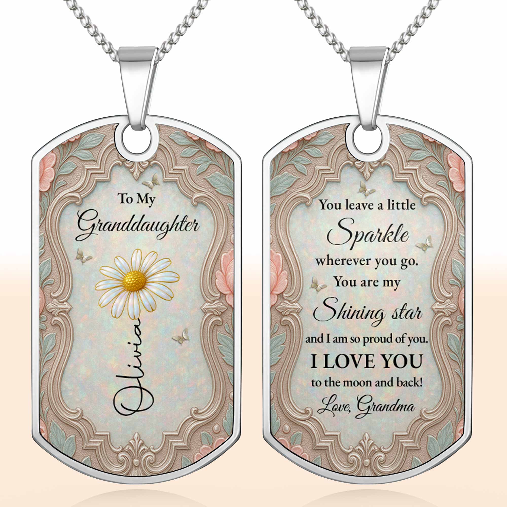 Personalized Custom Dog Tag Necklace Granddaughter Birth Flower Gift Dog Tag Necklace GradoCreations