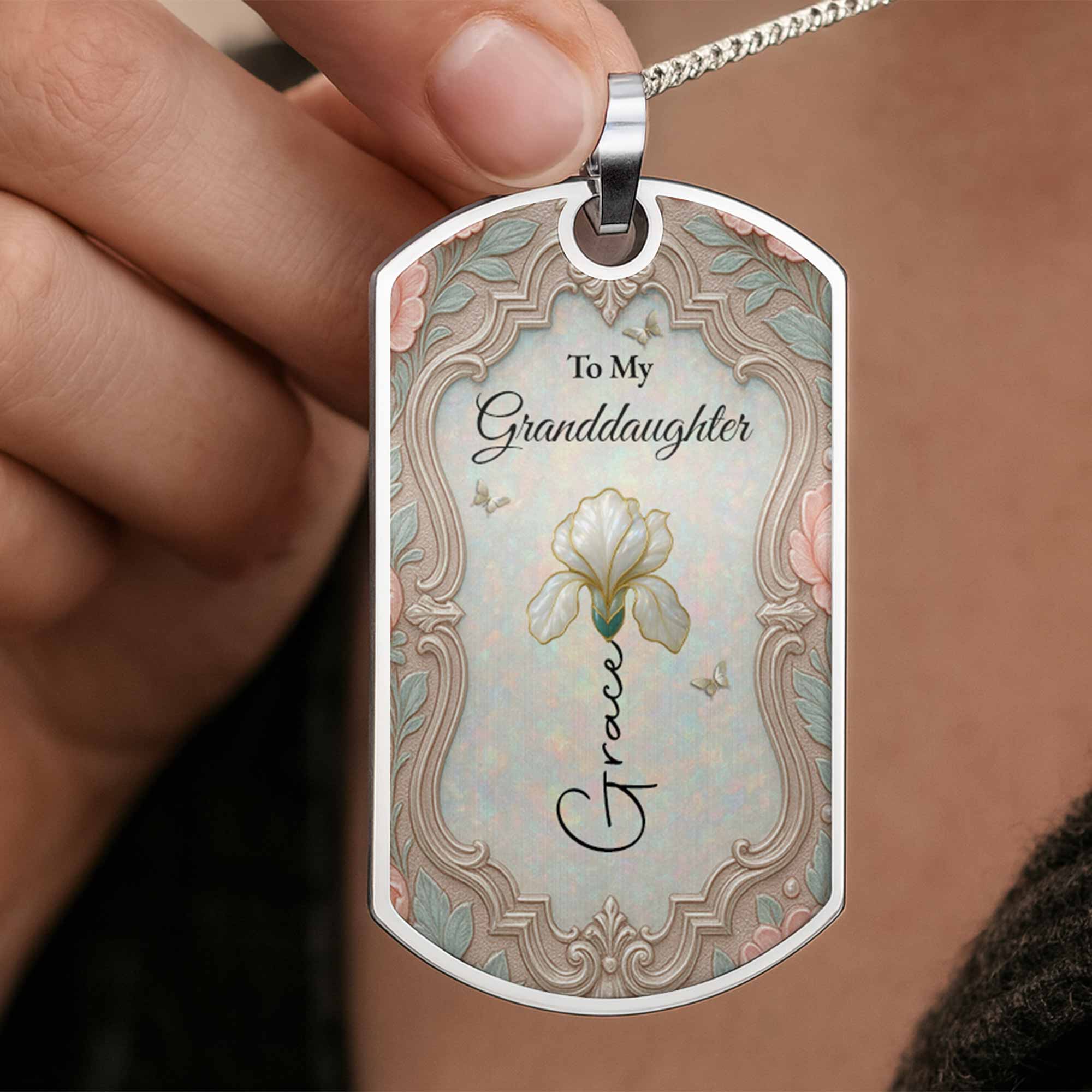 Personalized Custom Dog Tag Necklace Granddaughter Birth Flower Gift Dog Tag Necklace GradoCreations