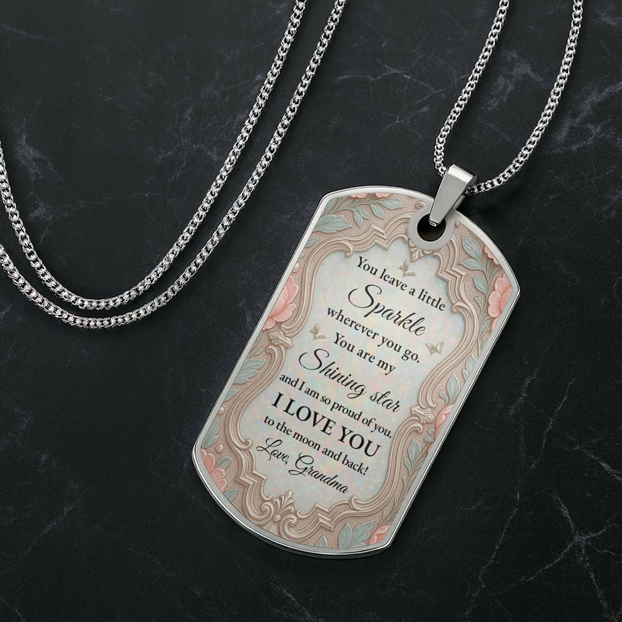 Personalized Custom Dog Tag Necklace Granddaughter Birth Flower Gift Dog Tag Necklace GradoCreations