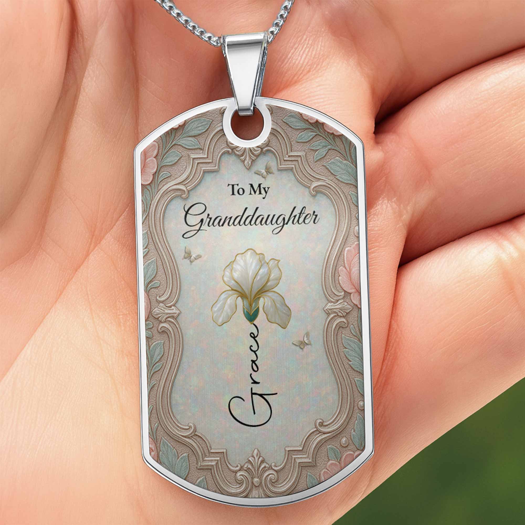 Personalized Custom Dog Tag Necklace Granddaughter Birth Flower Gift Dog Tag Necklace GradoCreations