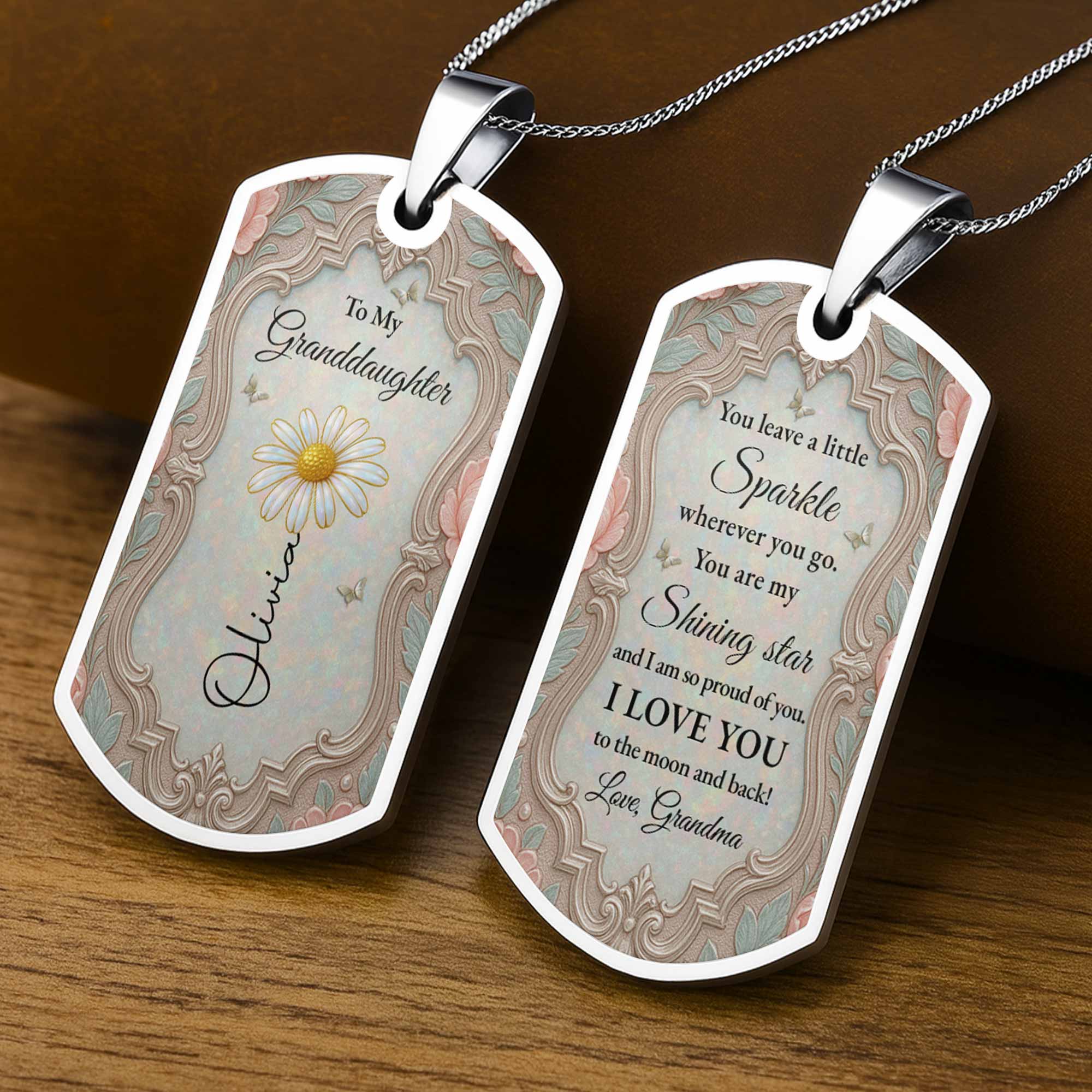 Personalized Custom Dog Tag Necklace Granddaughter Birth Flower Gift Dog Tag Necklace GradoCreations