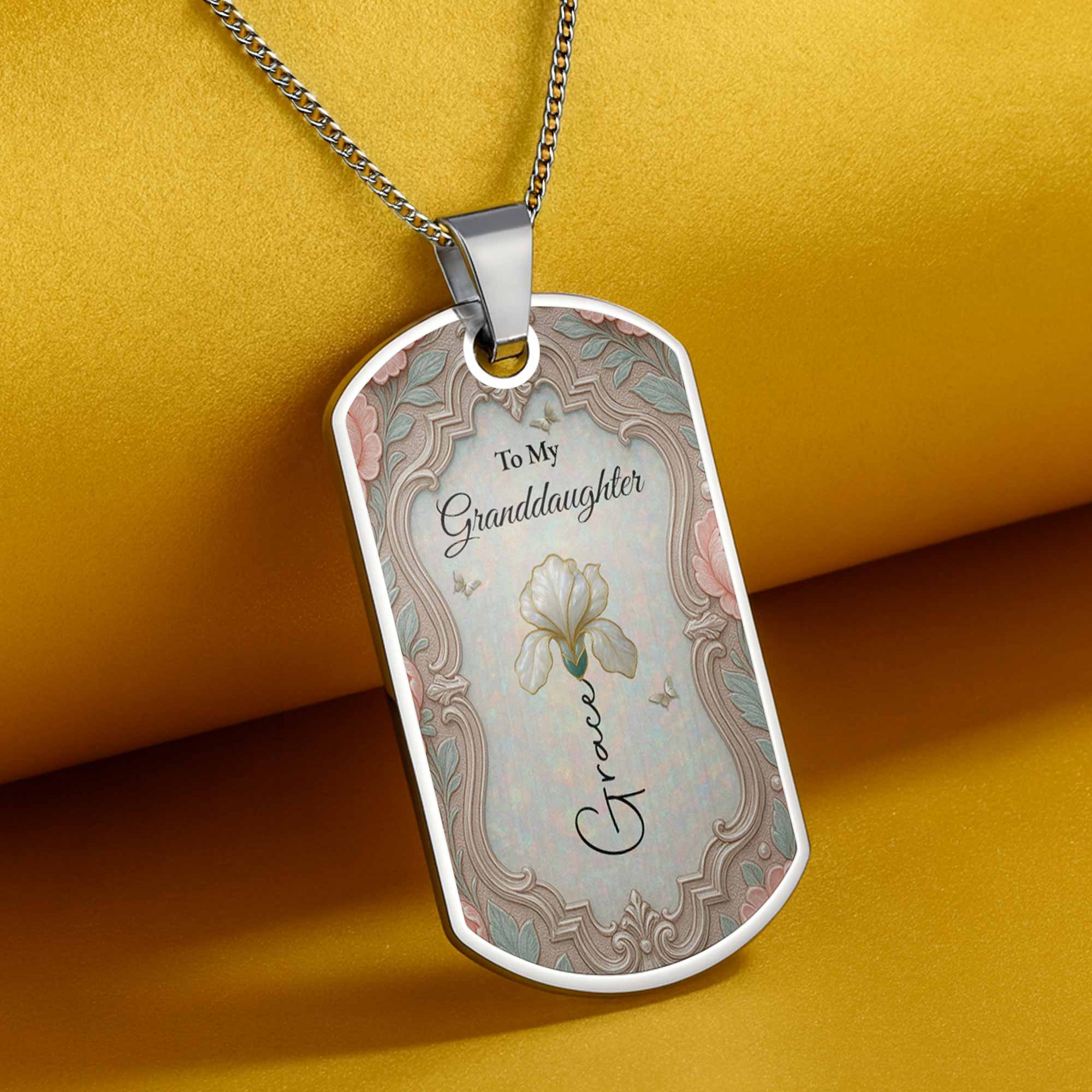 Personalized Custom Dog Tag Necklace Granddaughter Birth Flower Gift Dog Tag Necklace GradoCreations