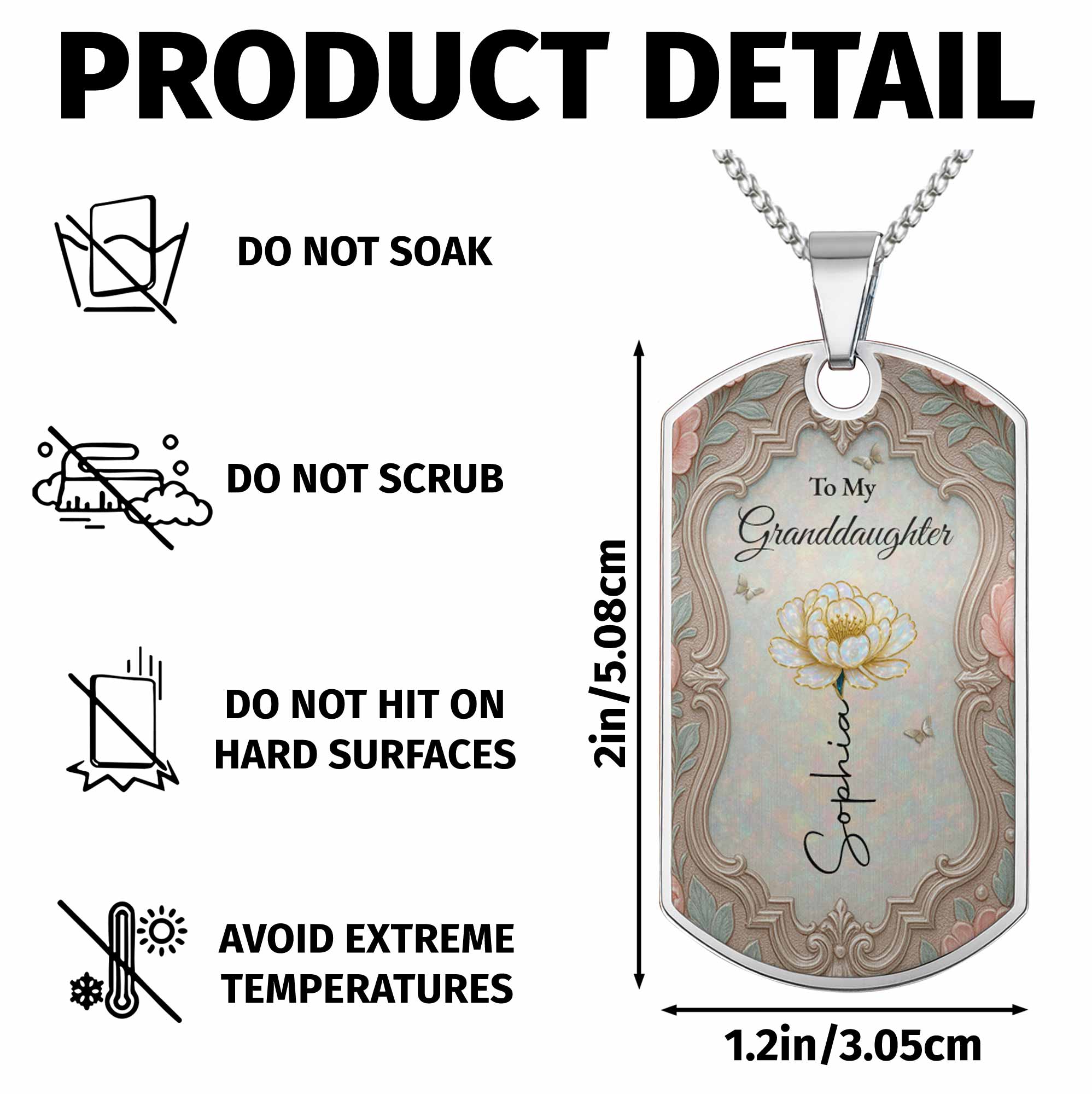Personalized Custom Dog Tag Necklace Granddaughter Birth Flower Gift Dog Tag Necklace GradoCreations